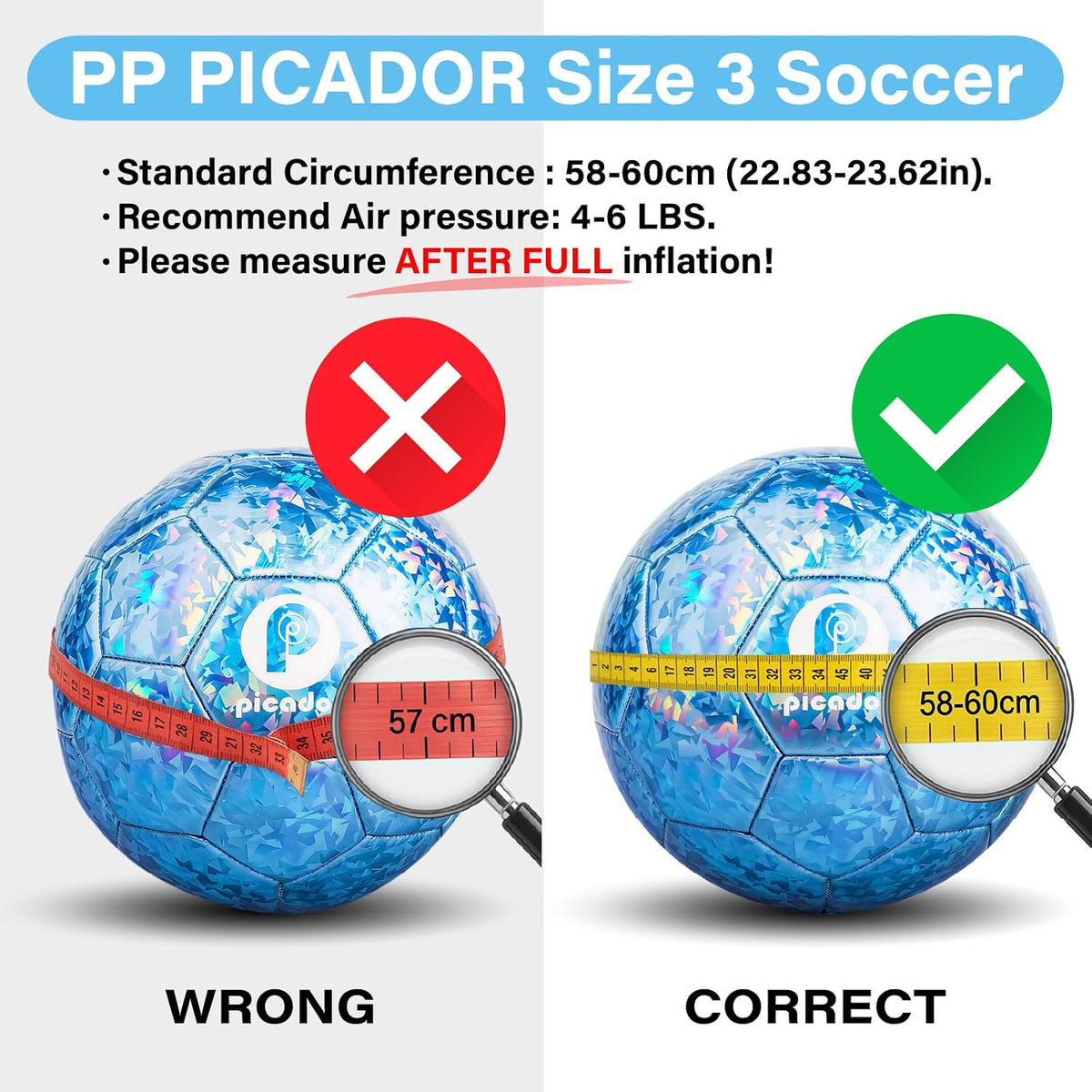 PP PICADOR Balón de fútbol tamaño 3, pelotas de fútbol con purpurin...
