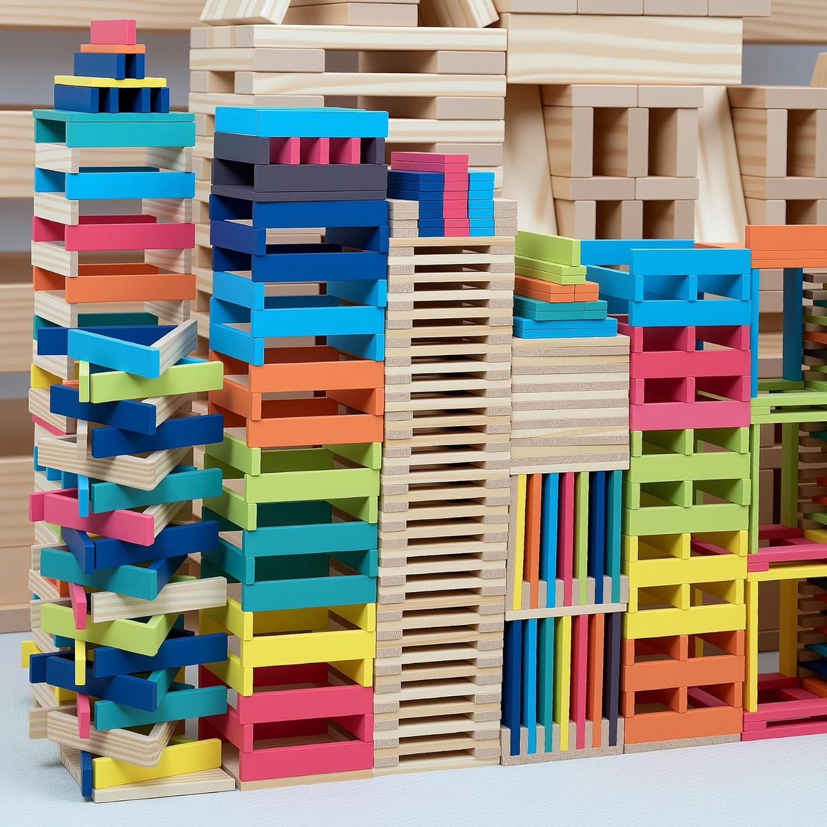 Kit de 300 tablones de construcción de madera arcoíris premium, jue...