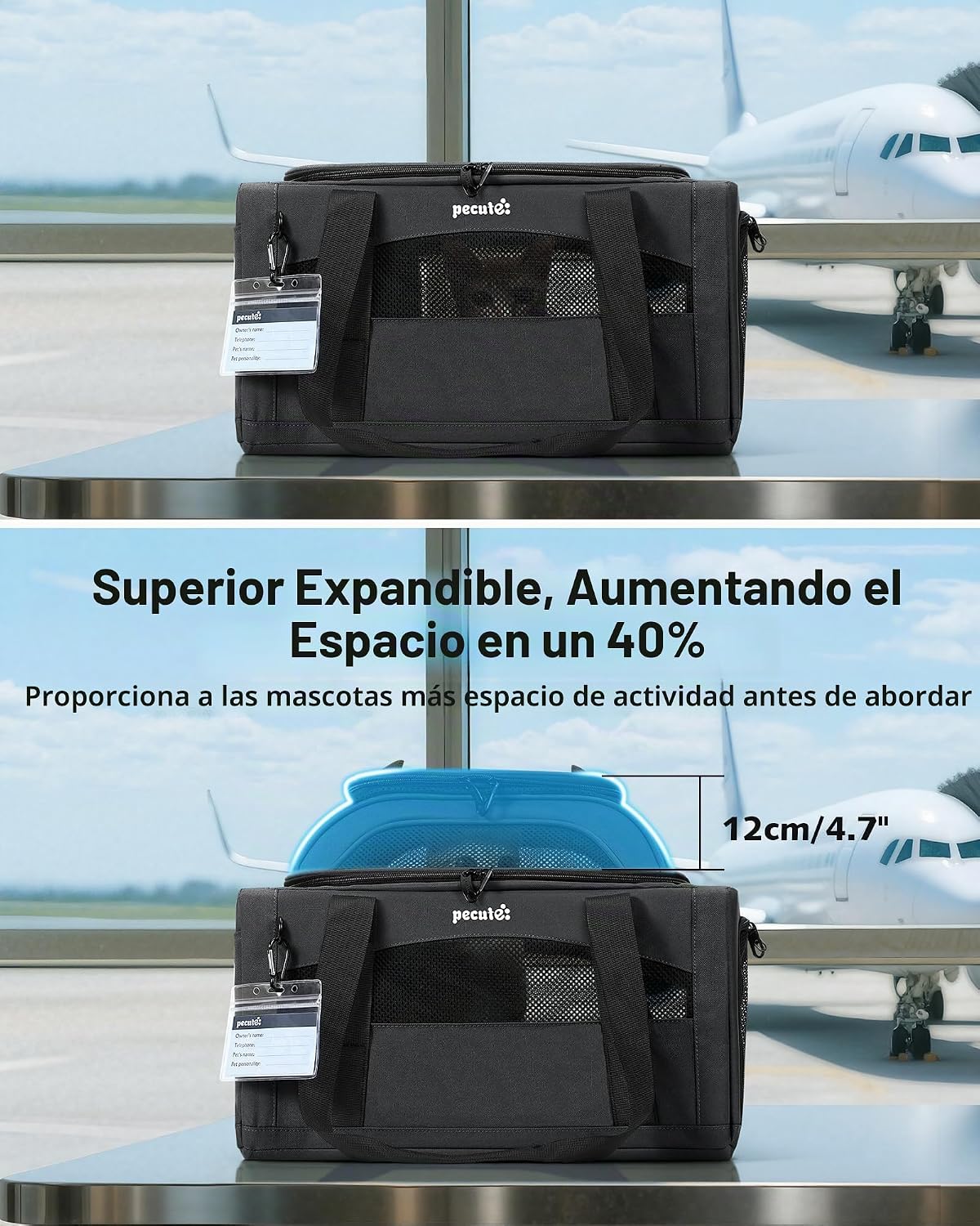 Pecute Transportador de mascotas aprobado por aerolíneas superior p...