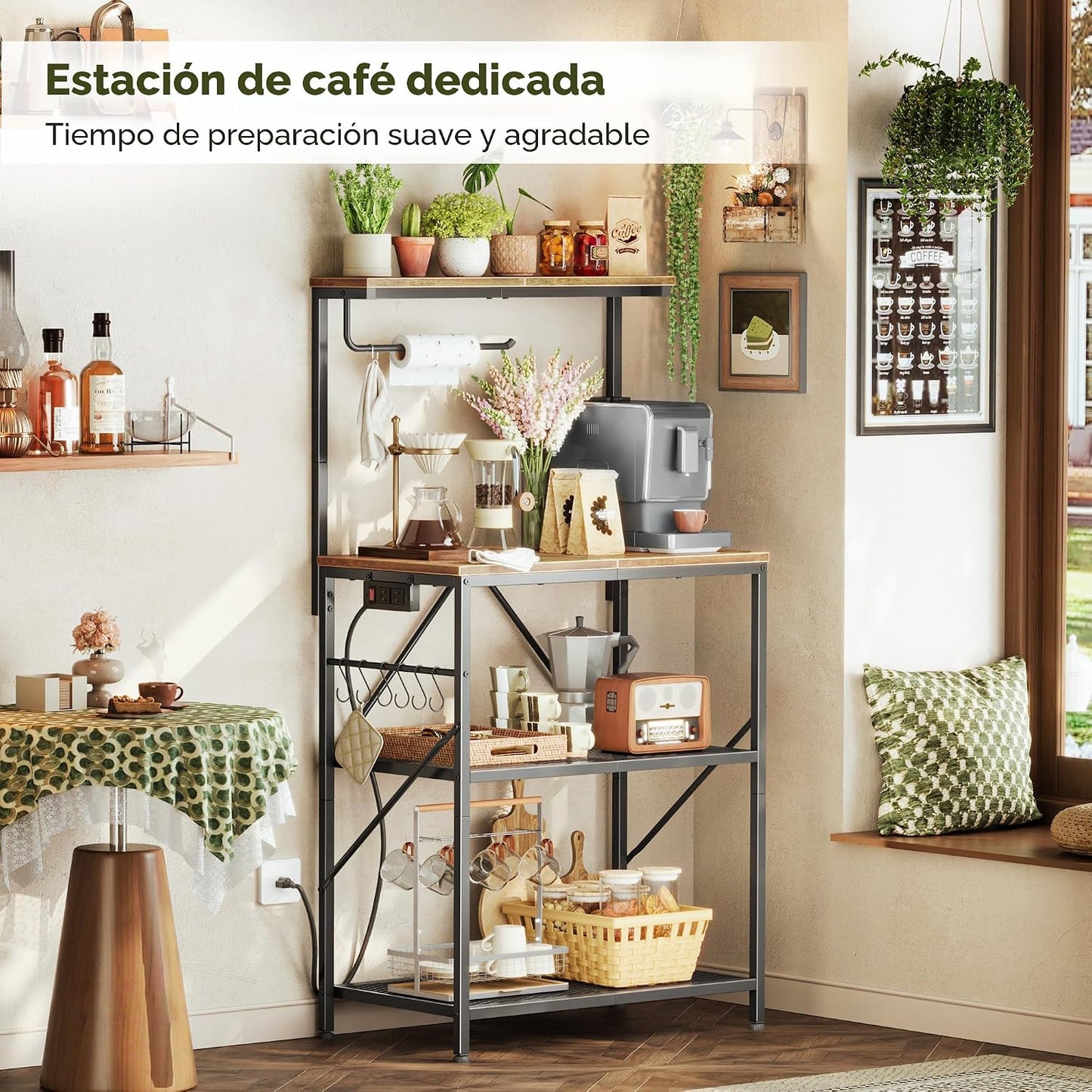 Huuger Estante para panaderos de 4 niveles con toma de corriente re...