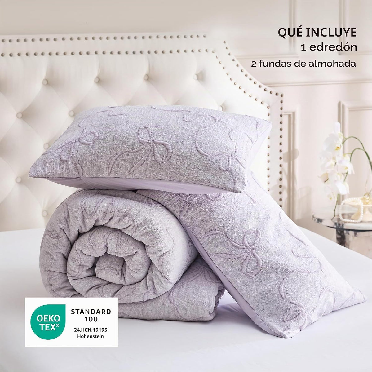 Bedsure - Juego de edredón de lavanda con bonito lazo, tamaño Queen...