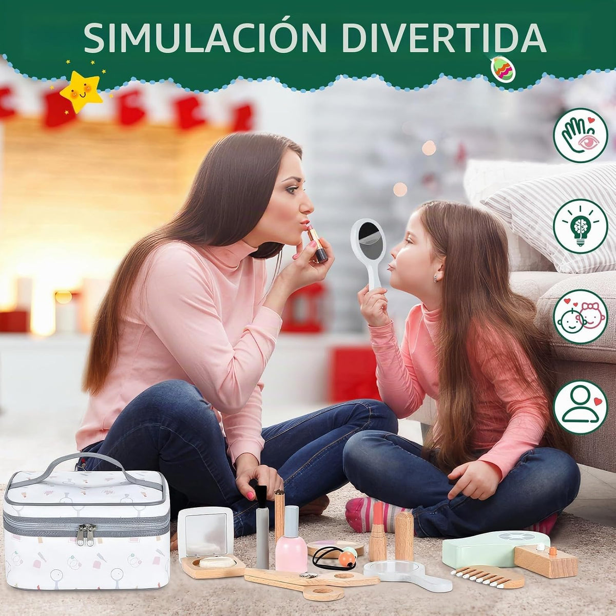 Juego de juguetes de maquillaje de madera, juego de simulación de s...
