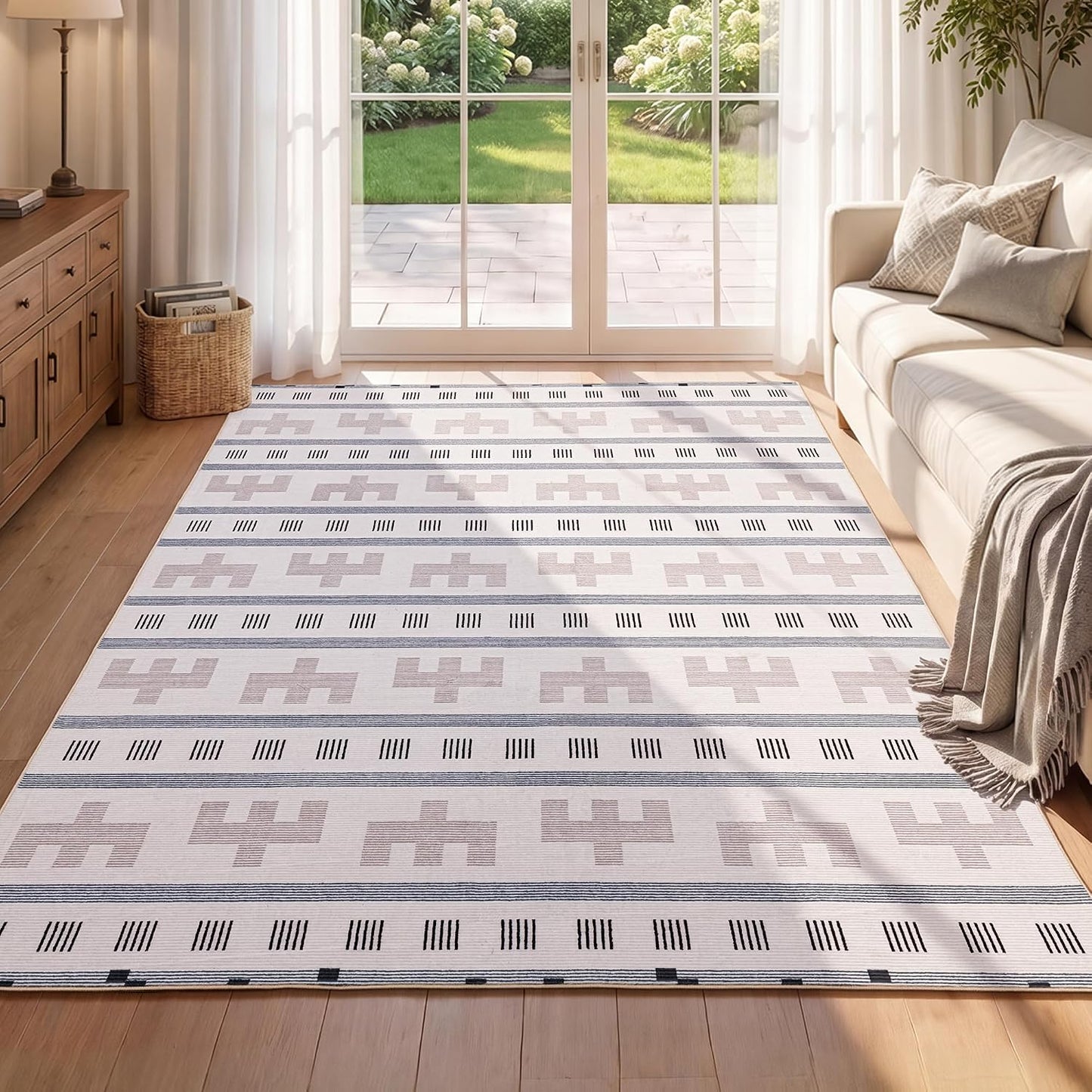 YIHOUSE Alfombra geométrica de estilo bohemio, marroquí, lavable, a...
