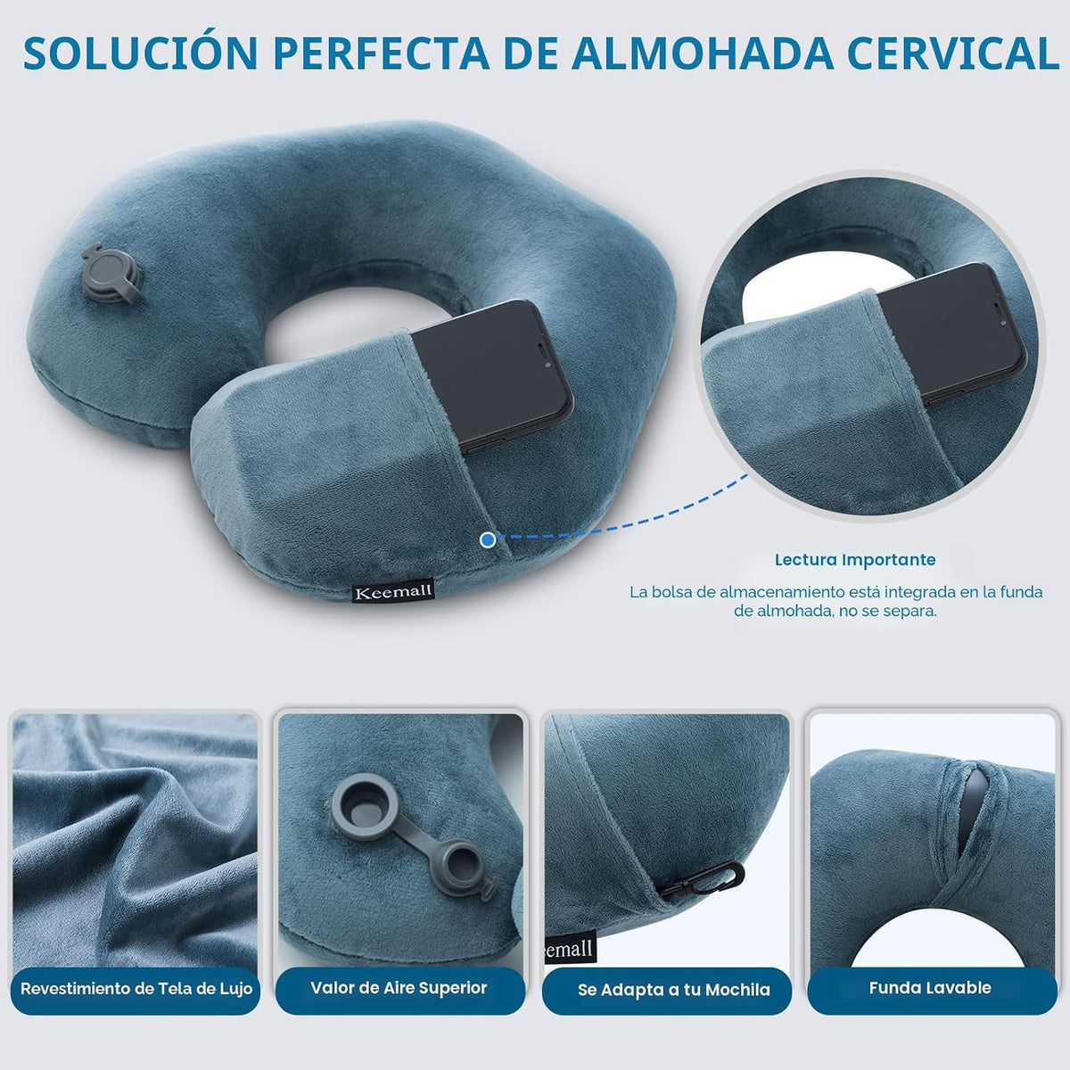 Keemall Almohada Hinchable de Viaje para Cuello en Forma de U, Almo...