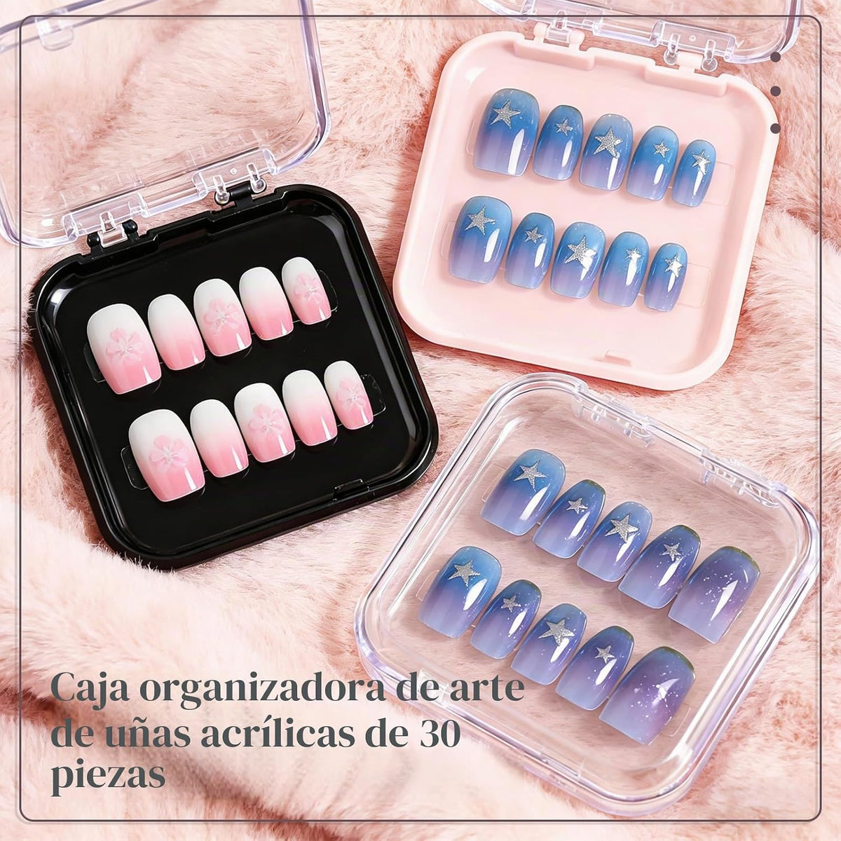 YOSMAKIY 30 cajas de embalaje de uñas a presión, juego de cajas de...