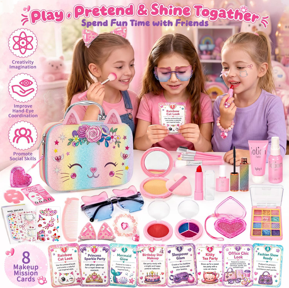 Hoholoop Juego de maquillaje de simulación para niñas de 3 a 5 a 8...