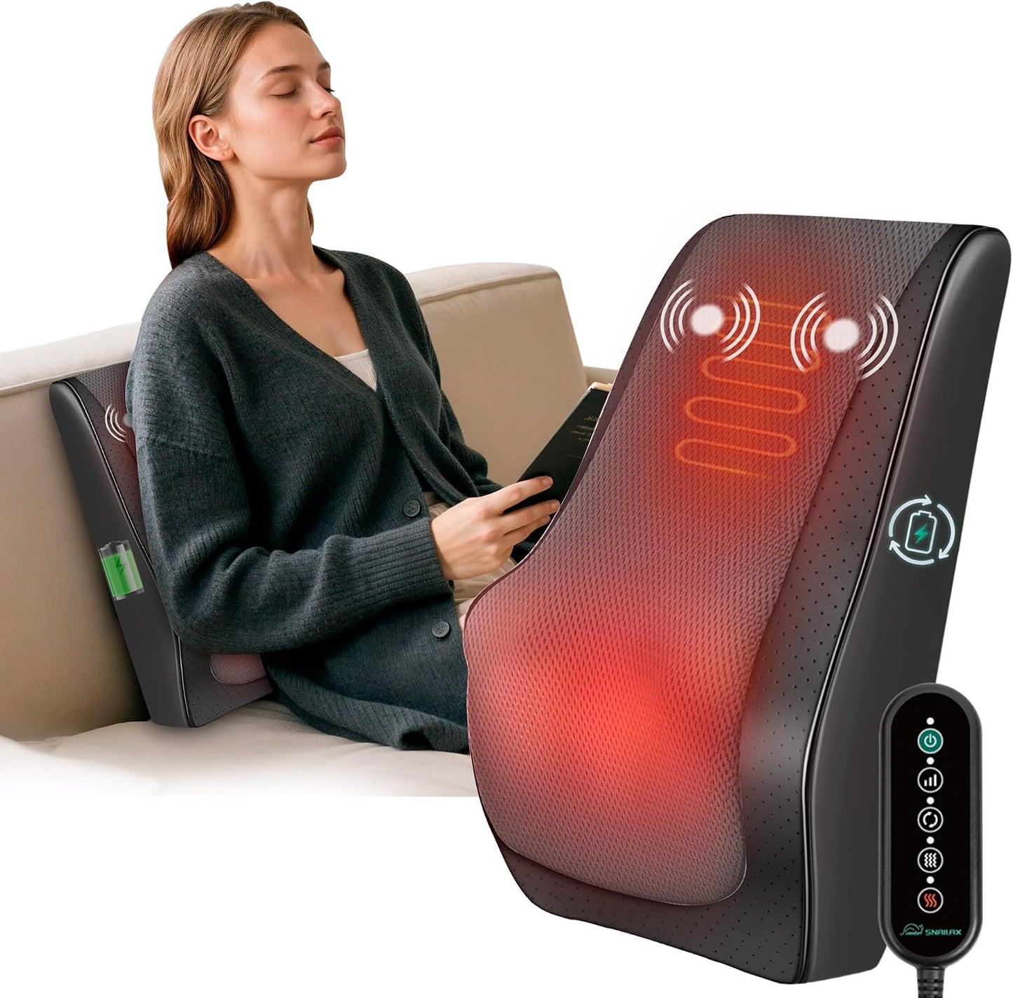 Snailax Shiatsu Masajeador de espalda con calor, almohada de masaje...