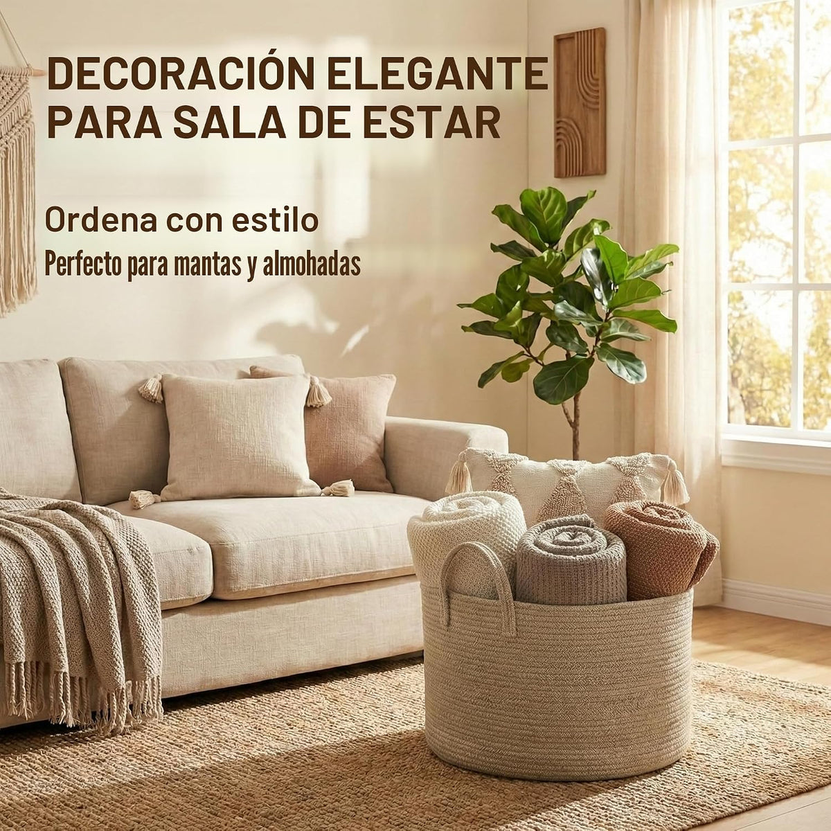 JMvicyroam Cesta Tejida para Mantas, Contenedor Grande de Almacenam...