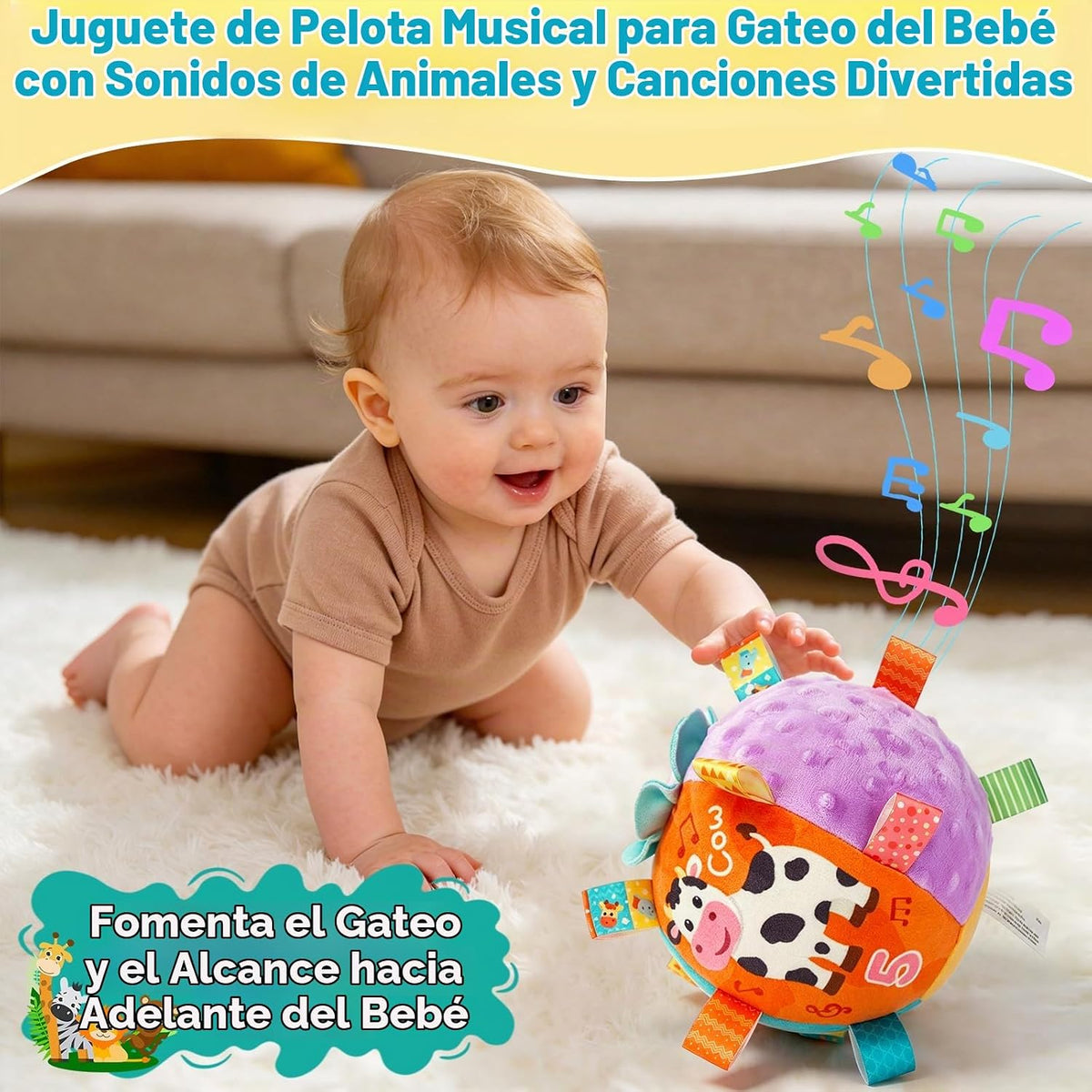 Thremhoo Juguete musical de bola para bebé con sonidos y canciones...