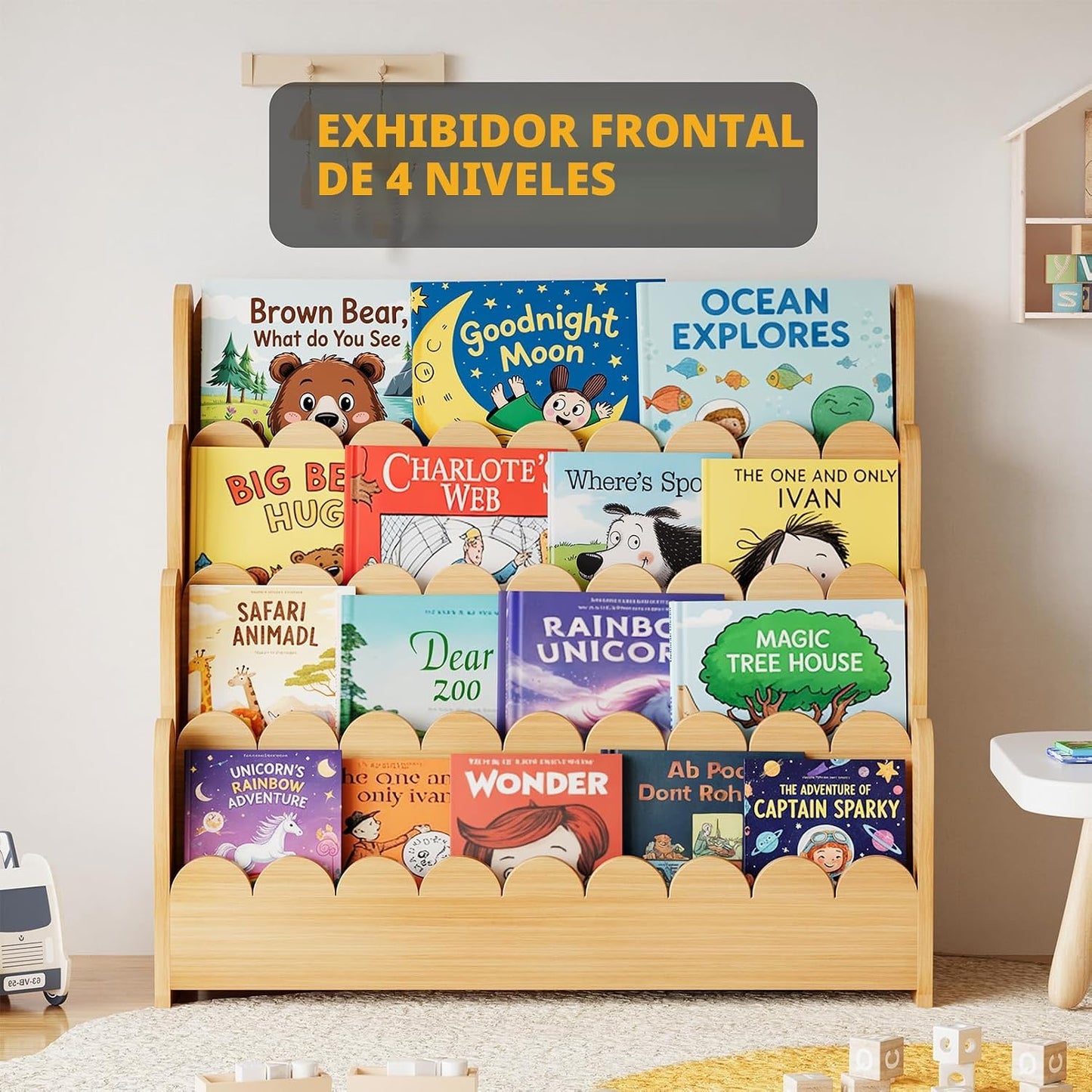 SpaceAid Estantería festoneada de 4 niveles, estantería Montessori...