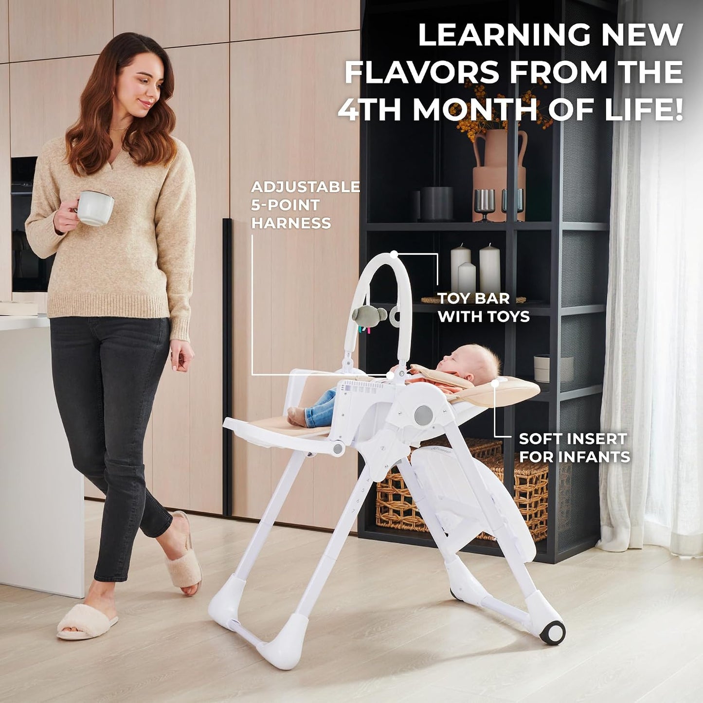 Kinderkraft Tummie, Silla alta 2 en 1, silla de bebé, ergonómica, c...
