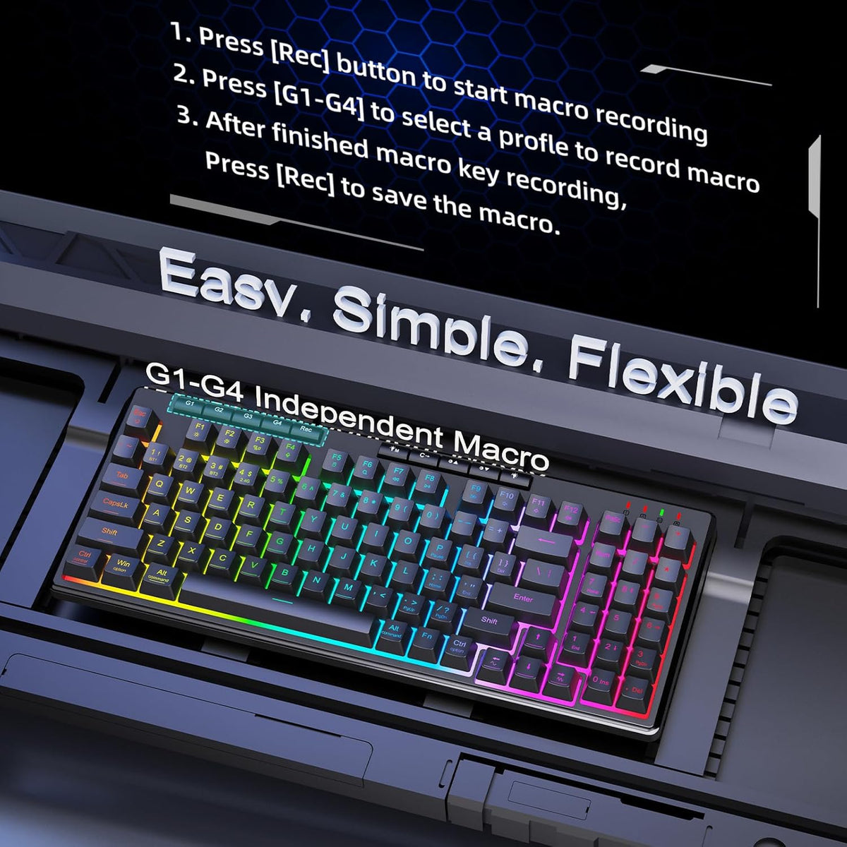 Redragon K517 Pro teclado inalámbrico para juegos, retroiluminación...