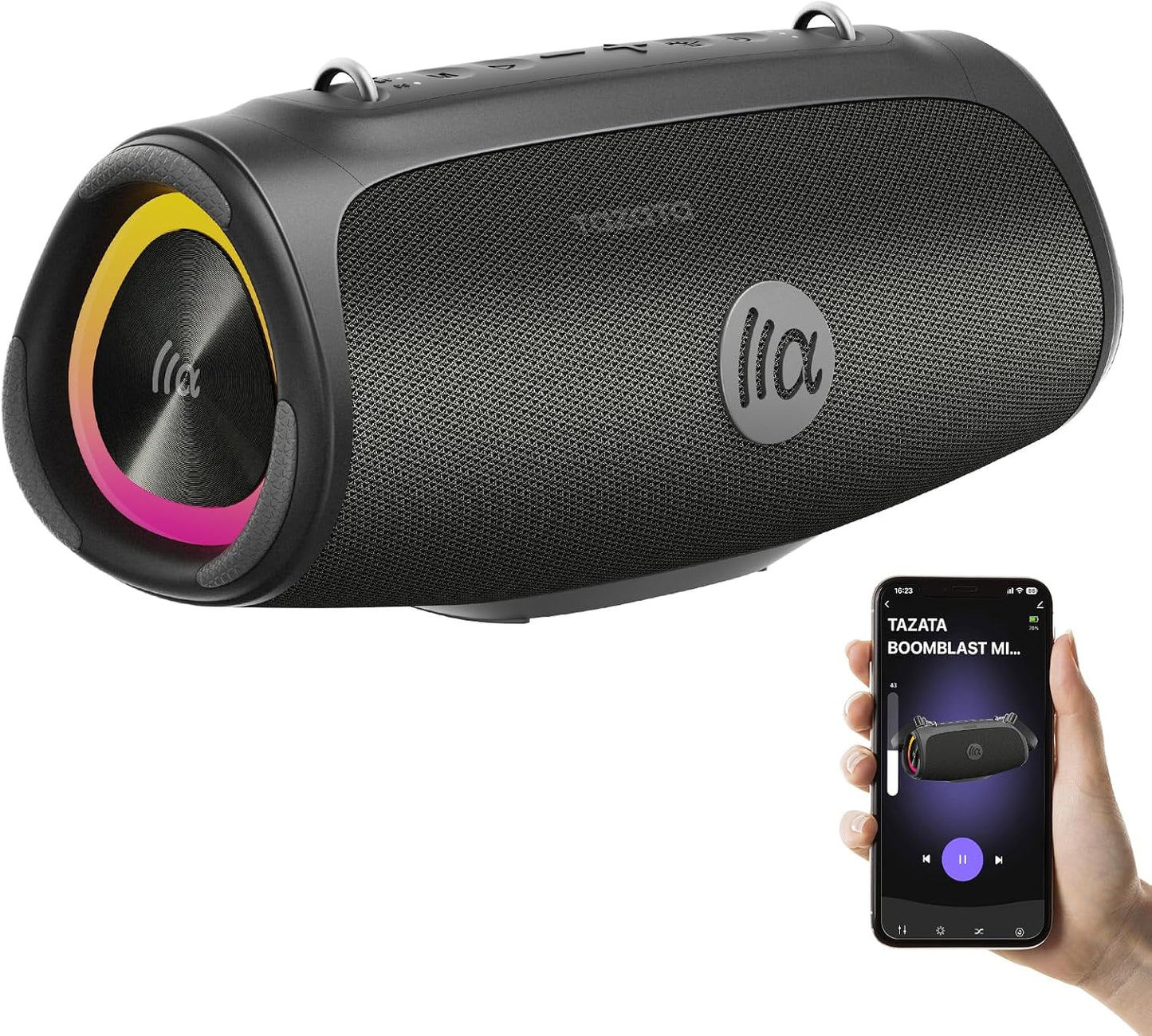 TAZATA Altavoz Bluetooth portátil para exteriores, subwoofer de 90...