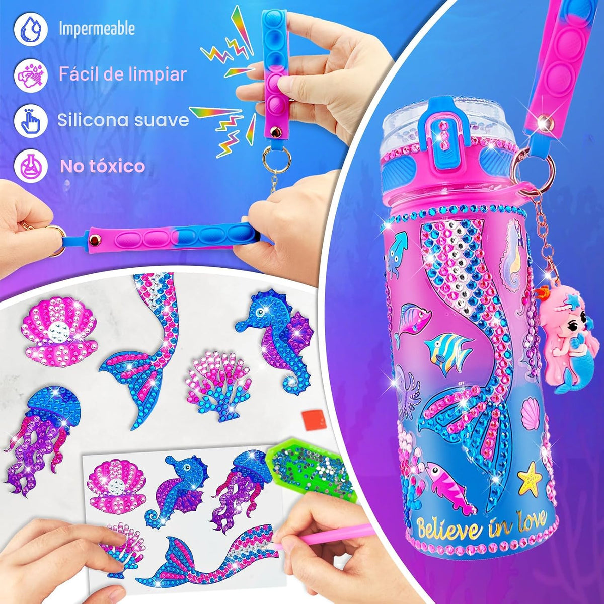 EDsportshouse Kits para decorar tu propia botella de agua para niña...