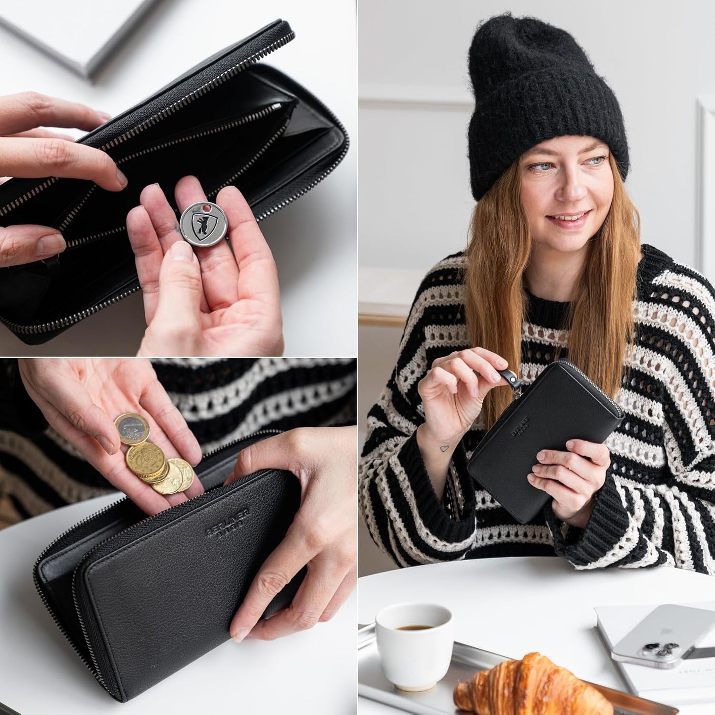 BERLINER BAGS Cartera de cuero genuino Margo, con bloqueo RFID, tar...