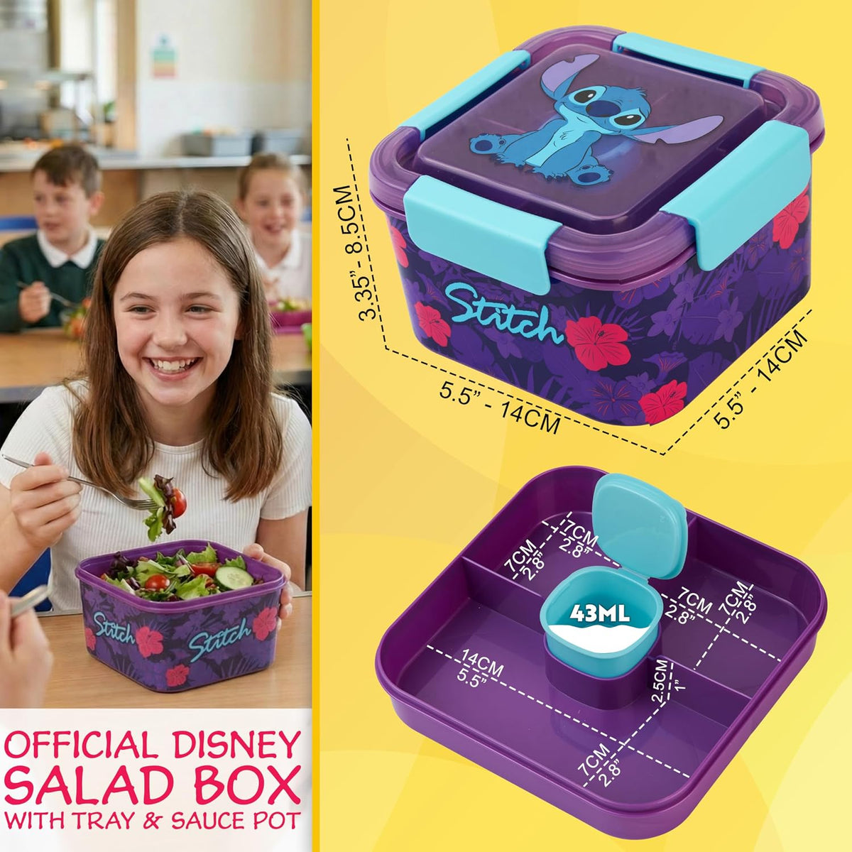 Disney Stitch - Contenedor de ensalada Bento para niños, lonchera p...