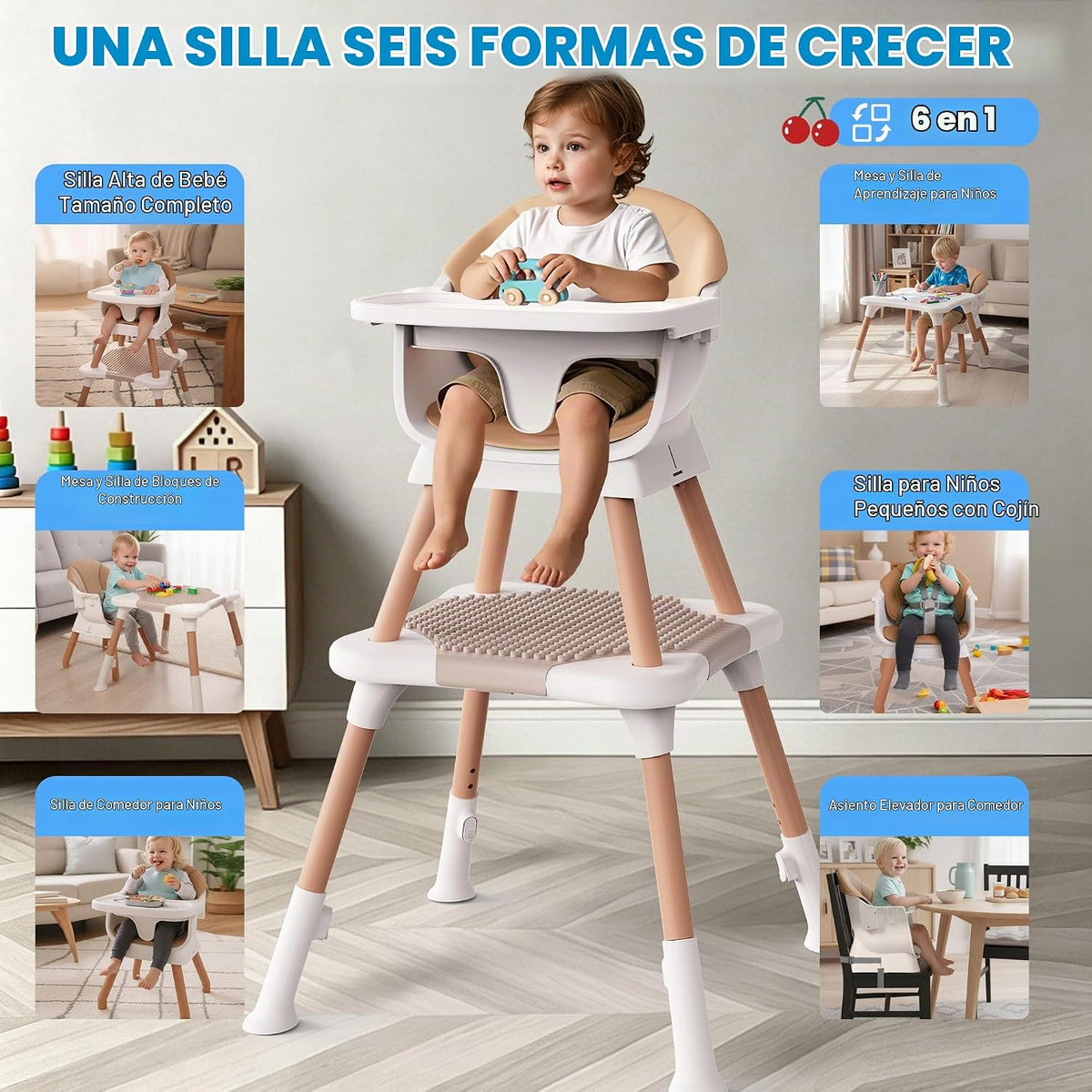 Silla alta 6 en 1 para bebés y niños pequeños, silla alta para bebé...