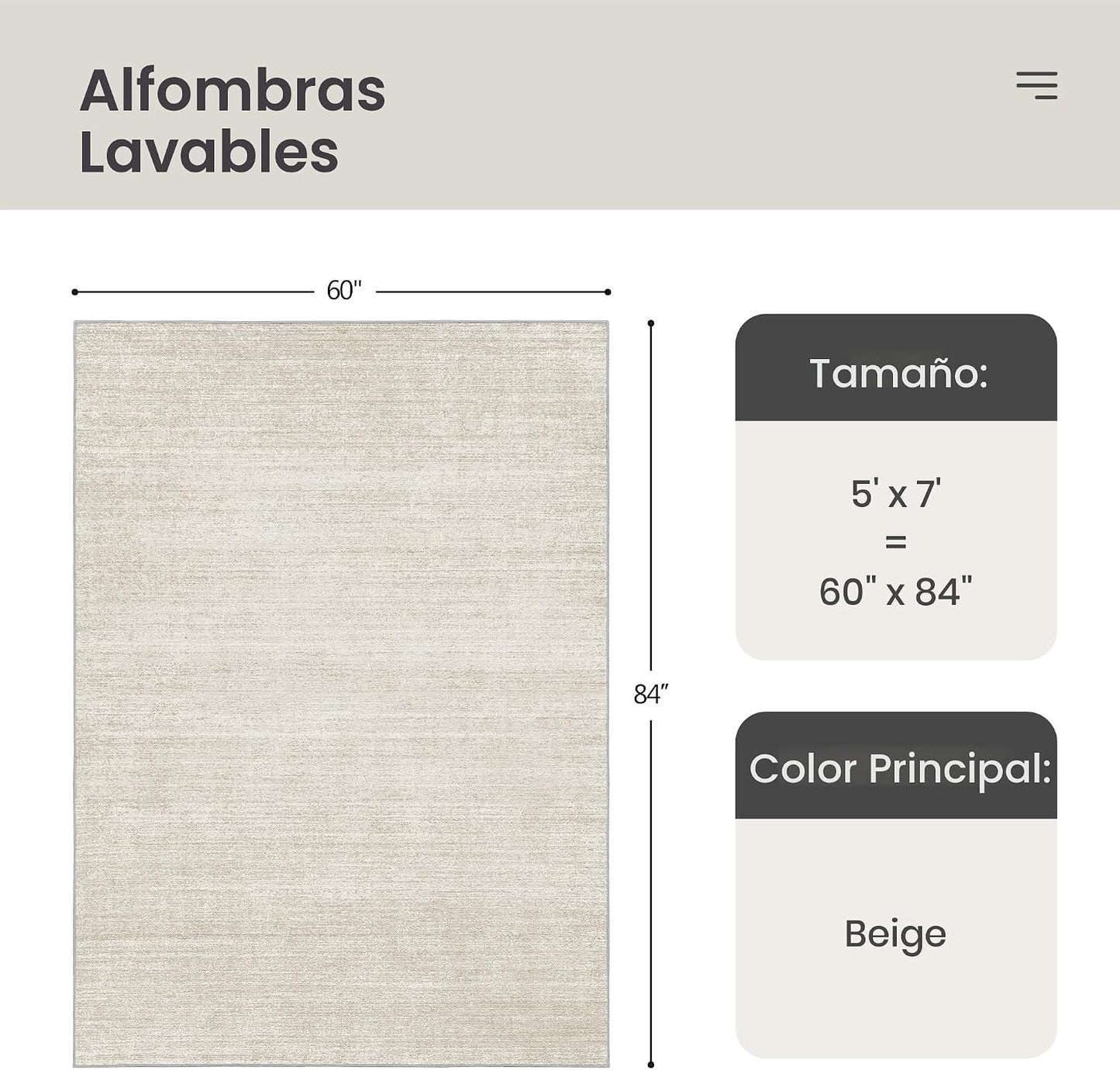 Valenrug Tapete lavable a máquina de 5 x 7 pies, resistente a las m...