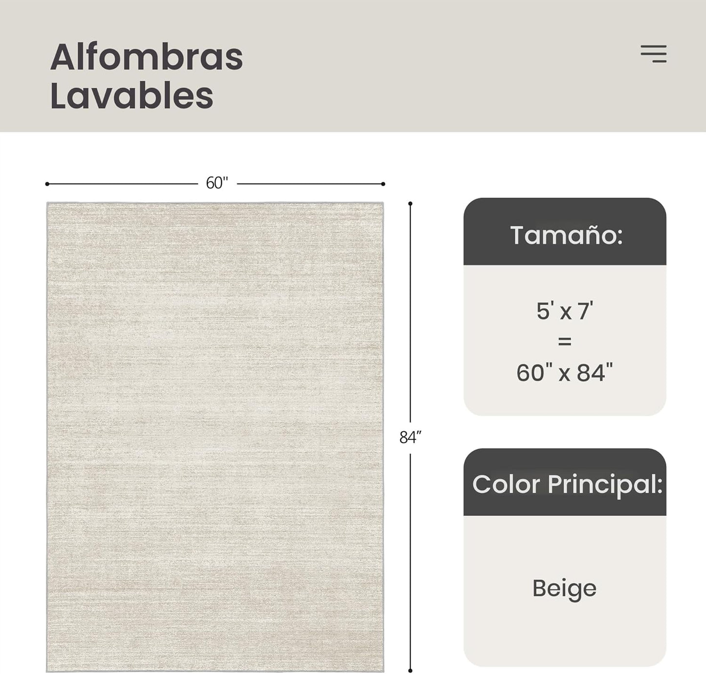 Valenrug Tapete lavable a máquina de 5 x 7 pies, resistente a las m...