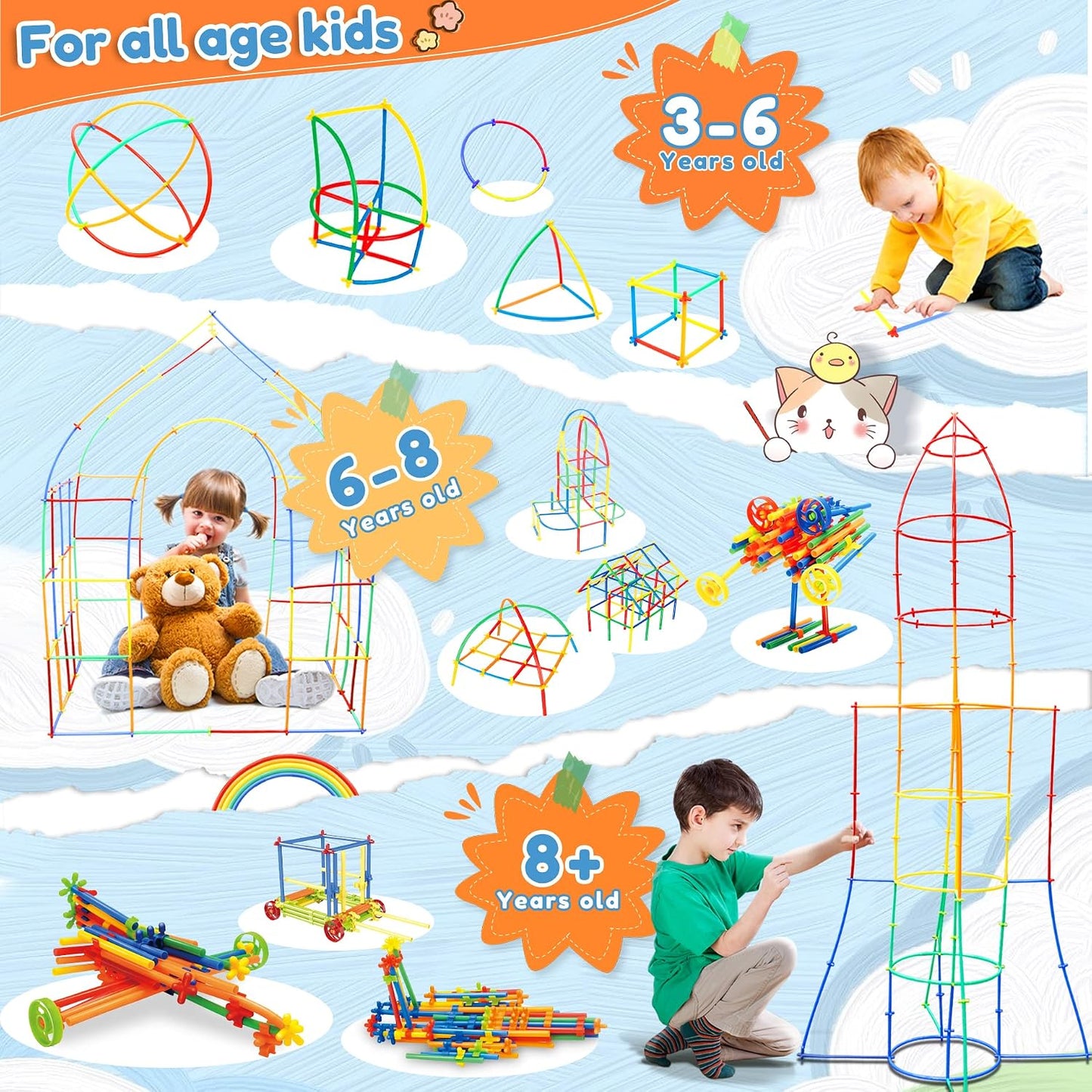 Ggiibro - Juguetes de construcción con pajitas, 800 piezas, juguete...