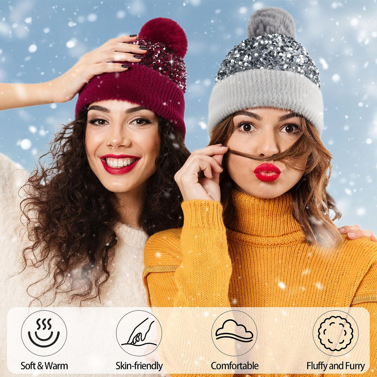 Babalet Gorro de invierno para mujer, de terciopelo, con lentejuela...