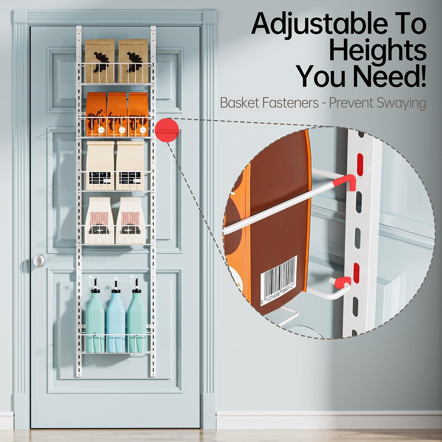 Delamu Organizador de Despensa para Puerta, Organizador Ajustable d...