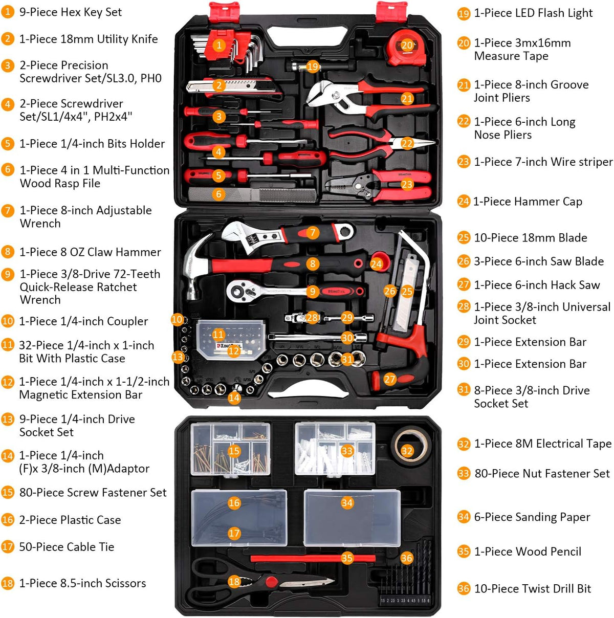 KingTool Kit de herramientas de reparación del hogar de 325 piezas,...