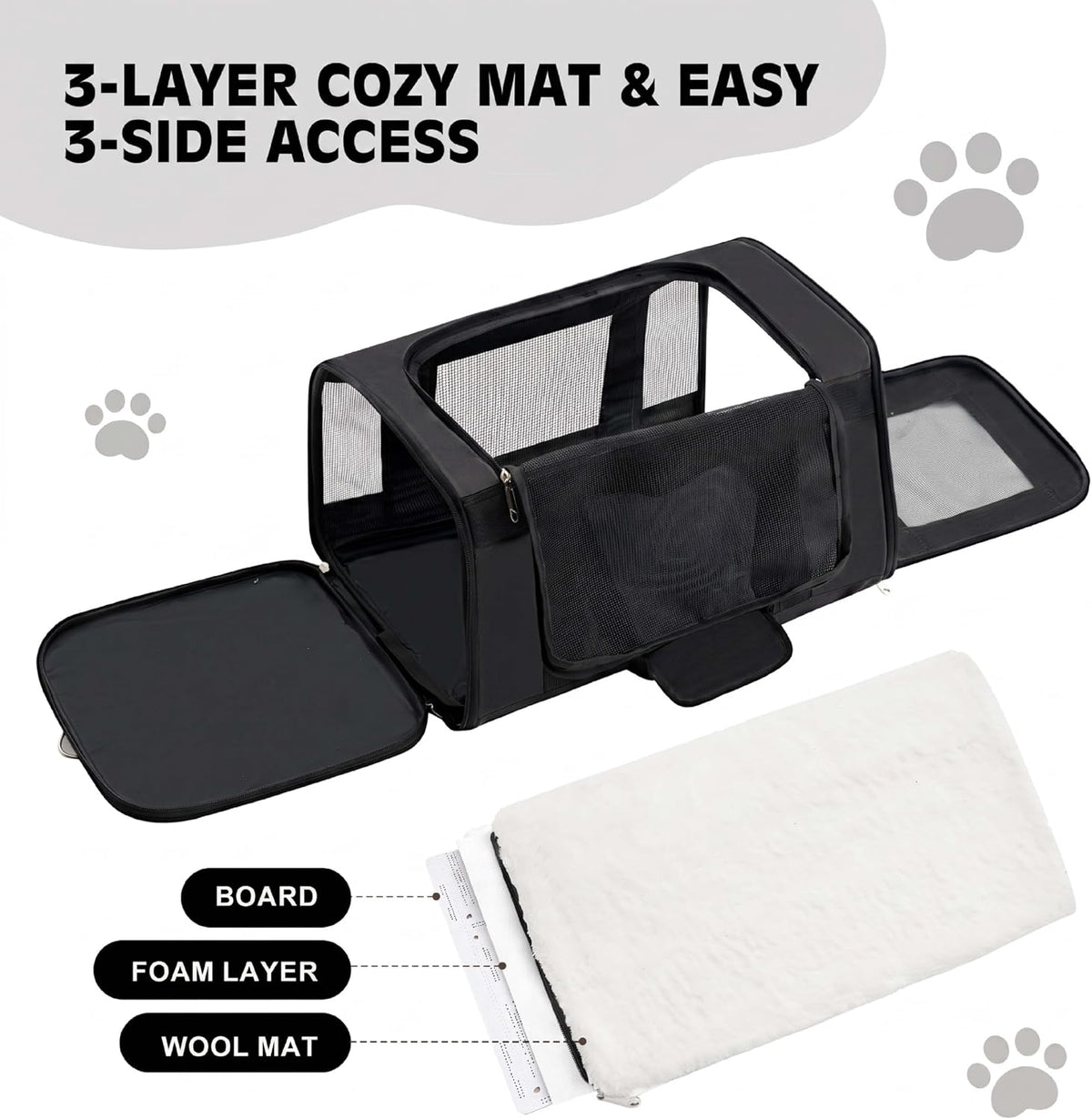 Transportador para gatos extragrande, transportador plegable para m...