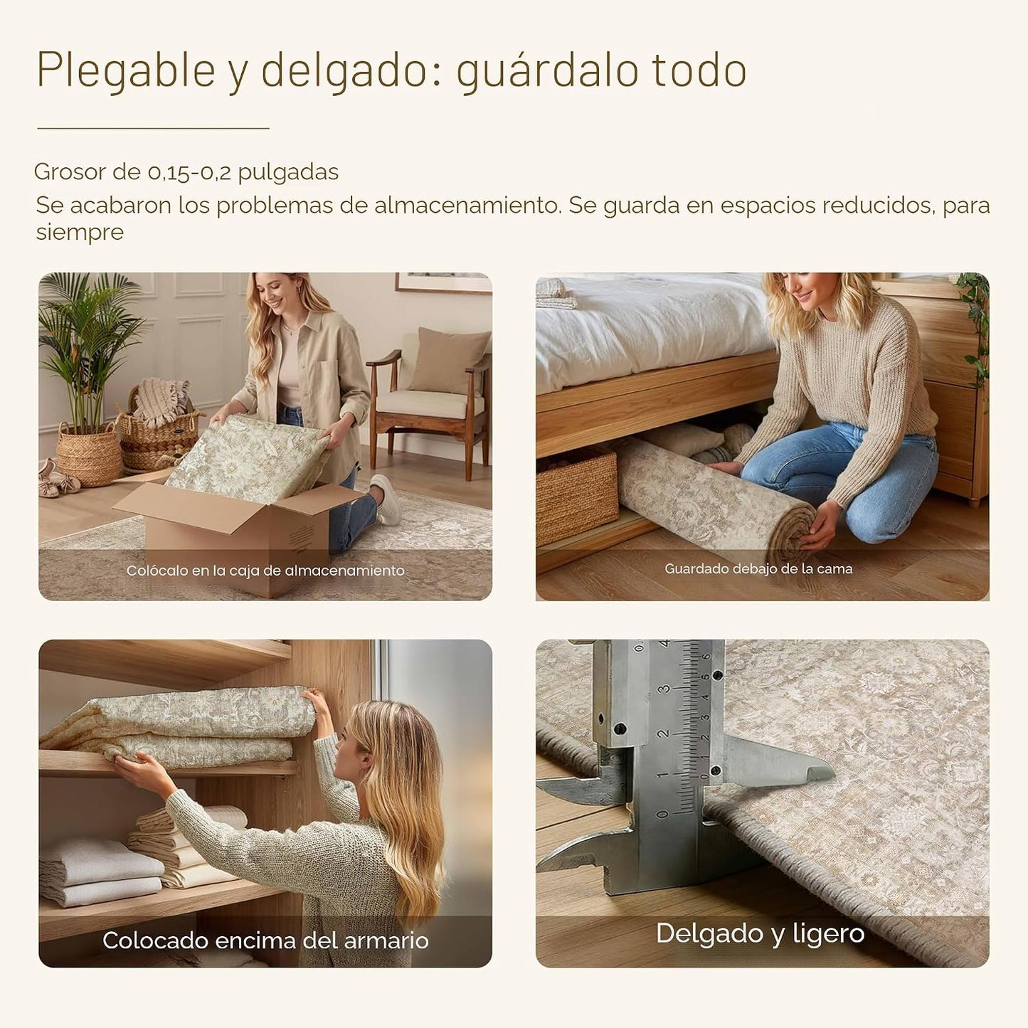 WondRg 8 x 10 Beige Lavable Alfombra Neutra para Área de la Sala de...
