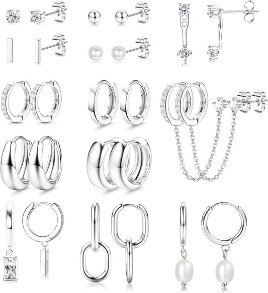 Besteel 13 pares de conjunto de aretes de aro pequeños para mujer,...