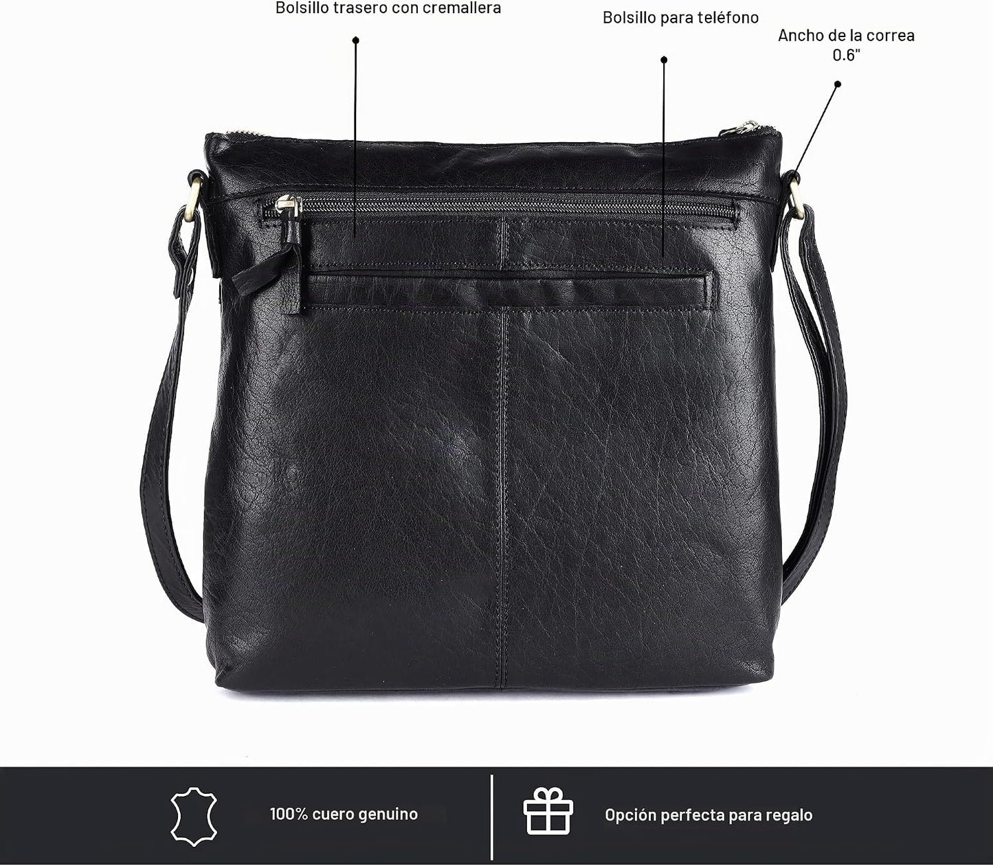 LEDERBUCK Olga - Bolso bandolera extragrande de piel auténtica para...