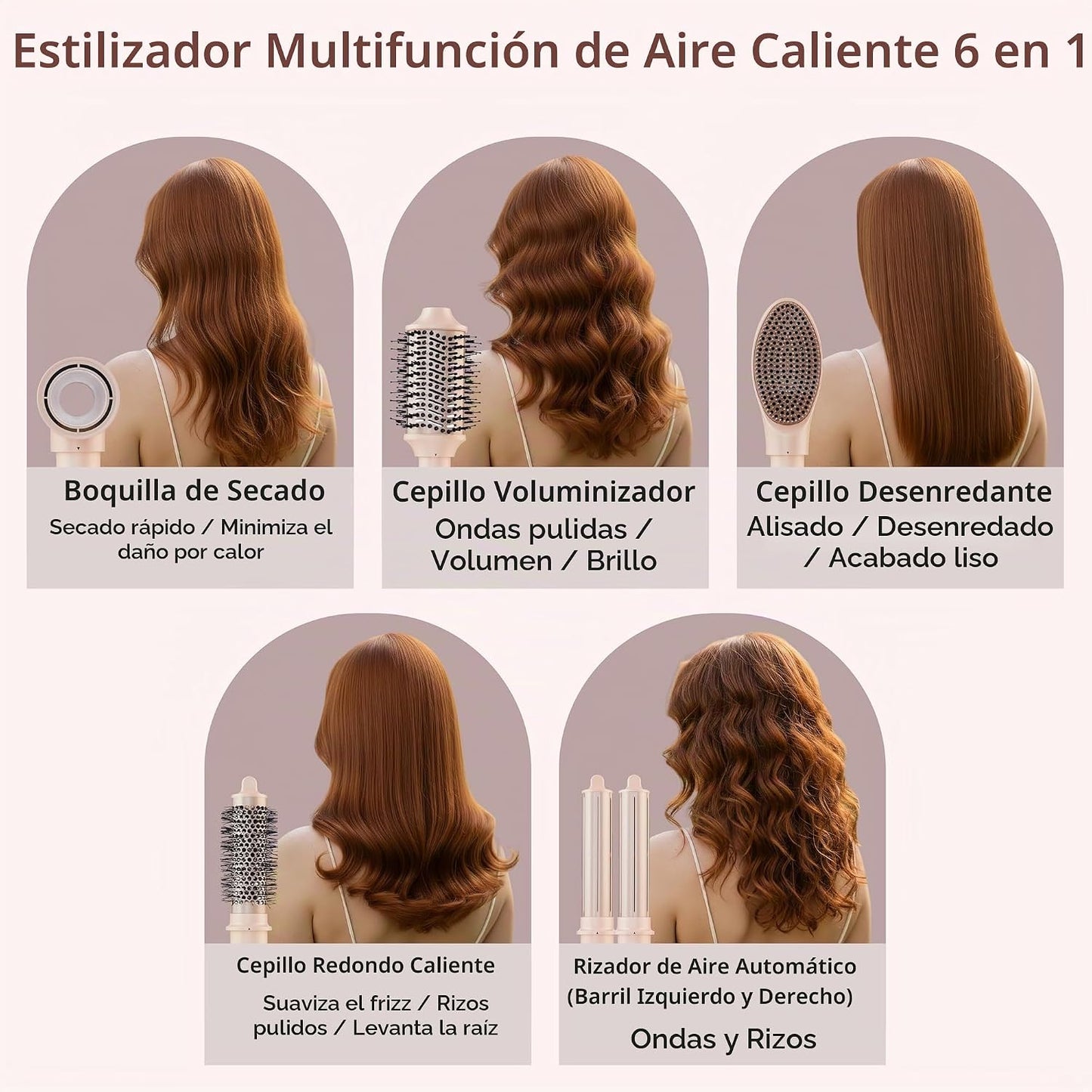 MAVIÉ Multiestilizador de aire caliente 6 en 1 con funda, secador d...