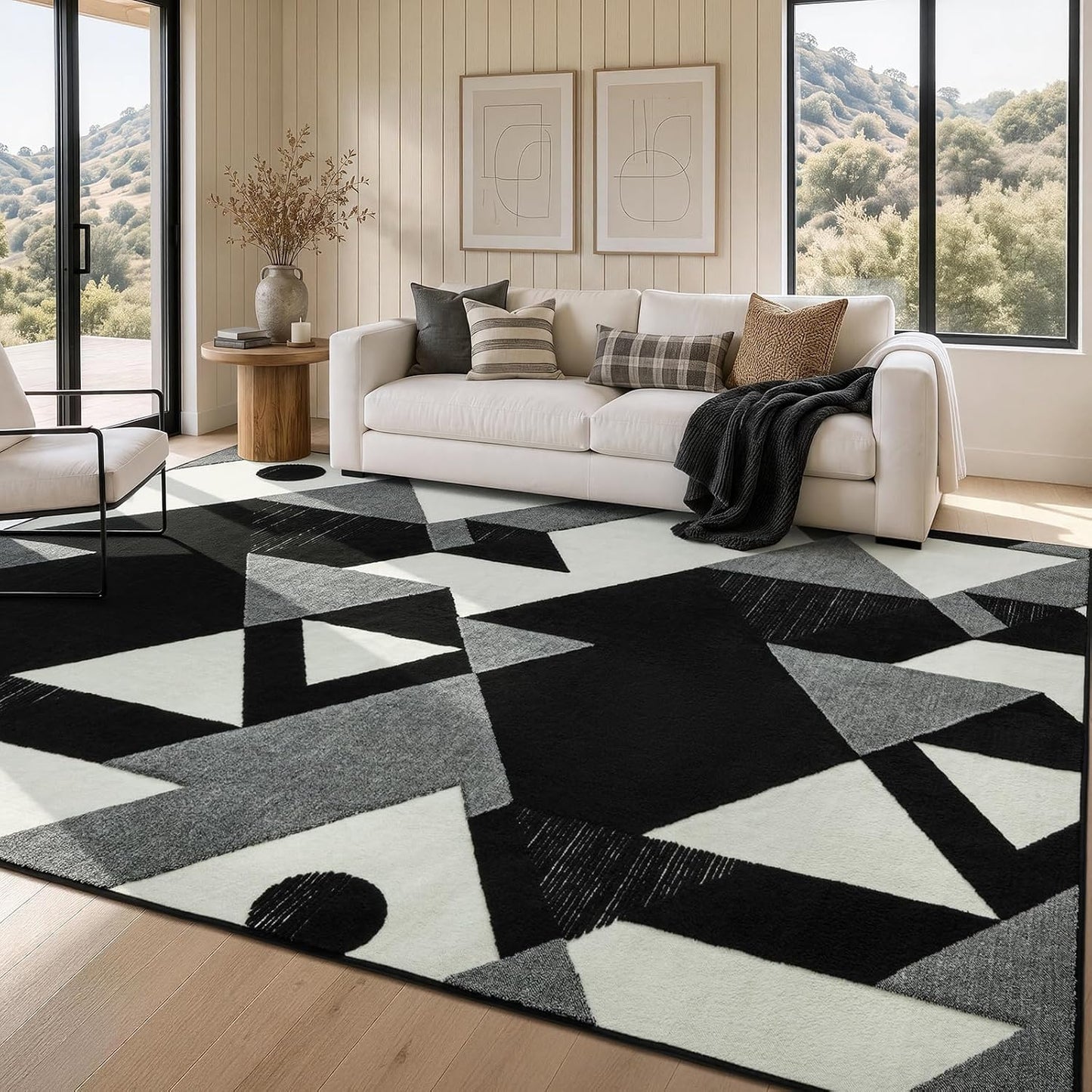 YIHOUSE Alfombra lavable de retazos geométricos modernos en blanco...