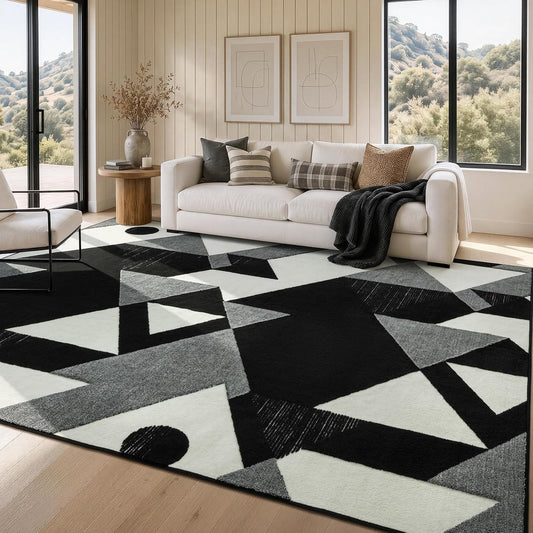 YIHOUSE Alfombra lavable de retazos geométricos modernos en blanco...