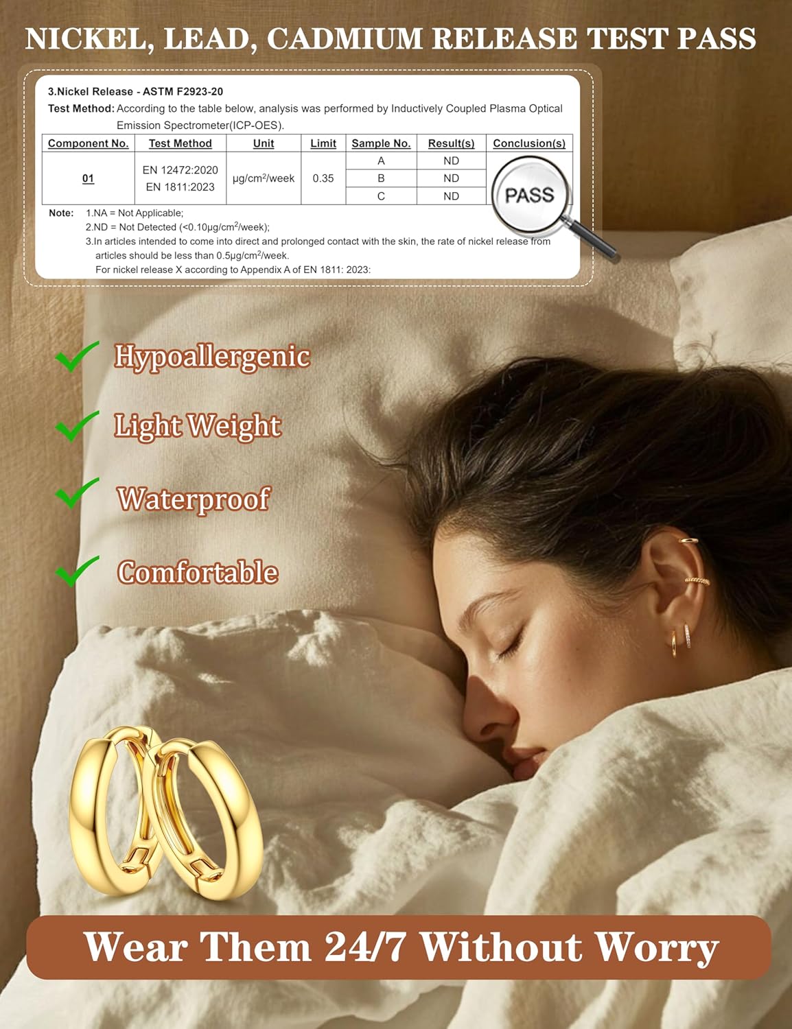 Jstyle Aretes de aro pequeños de oro para mujer, chapados en oro de...