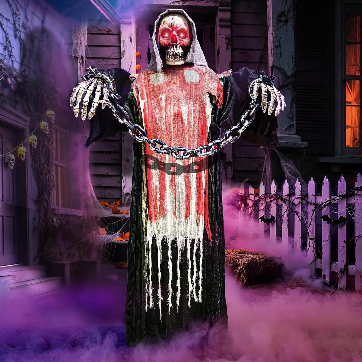 Decoraciones de Halloween al aire libre, 6 pies de largo con cadena...
