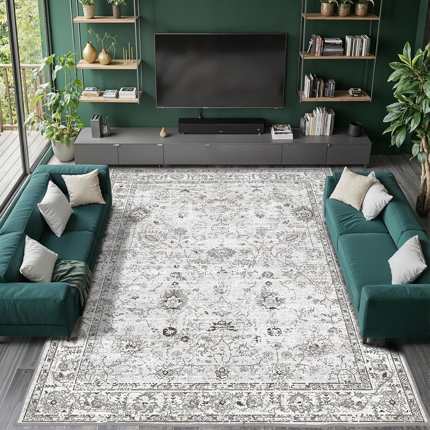 Babovid Alfombra gris de 5 x 8 para sala de estar y dormitorio | Es...