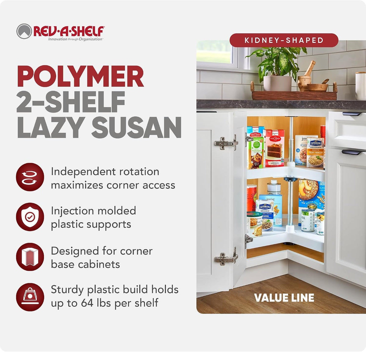 Rev-A-Shelf 28" en forma de riñón de doble nivel Lazy Susan par...