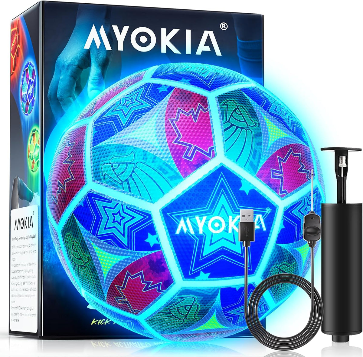 MYOKIA - Balón de fútbol recargable con luz, tamaño 5, tricolor que...
