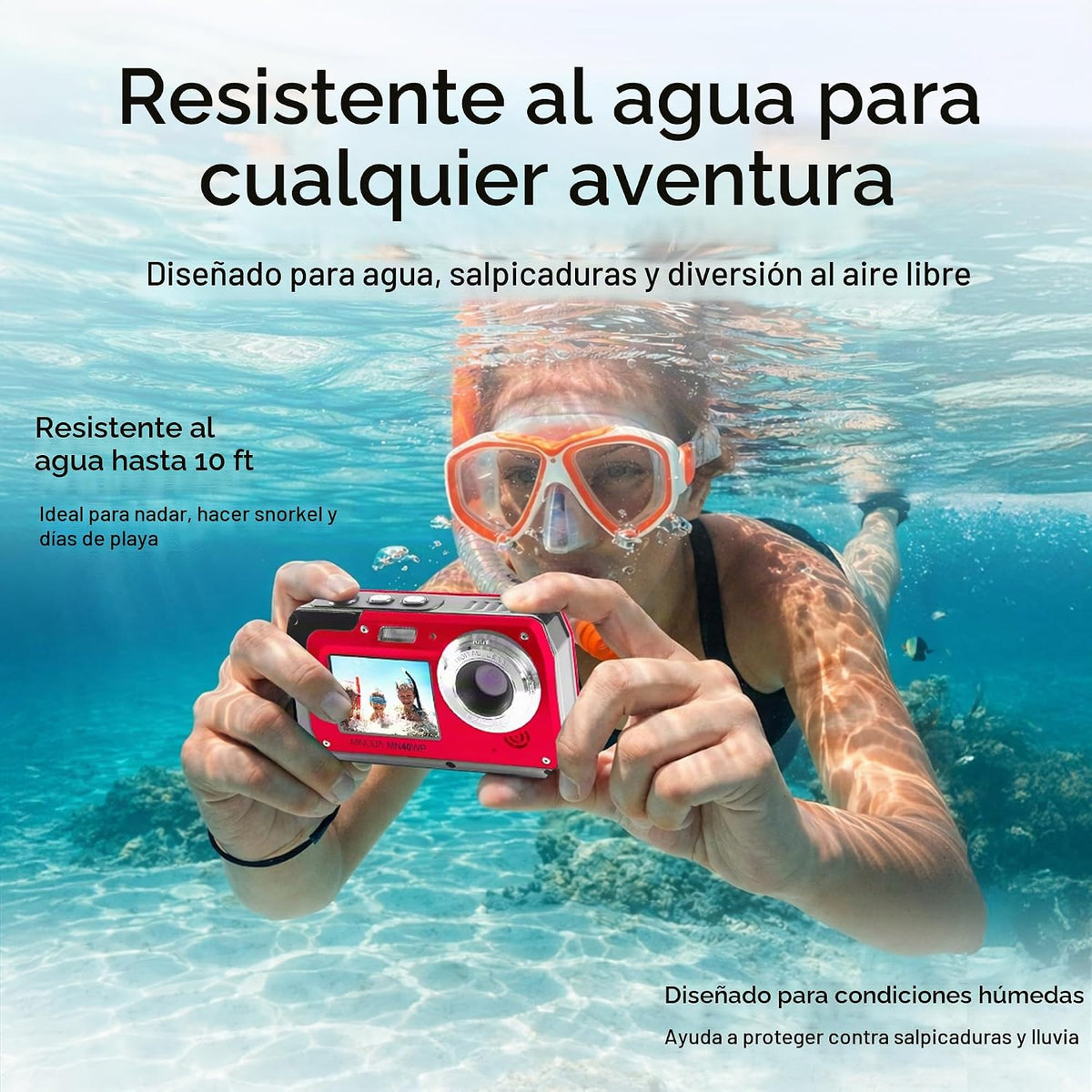 Minolta MN40WP 48MP QHD Cámara impermeable con pantalla LCD dual, c...