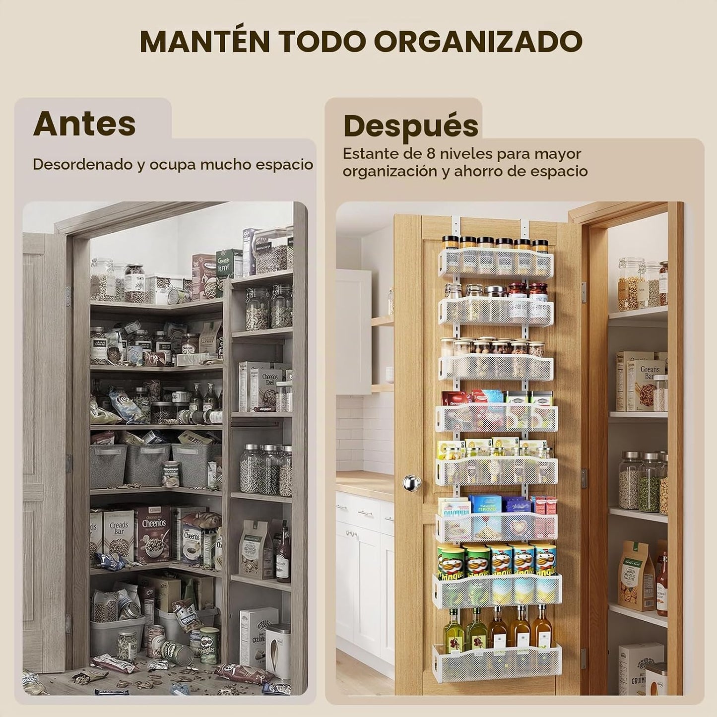 Delamu Organizador de despensa de 8 niveles sobre la puerta, 2 en 1...