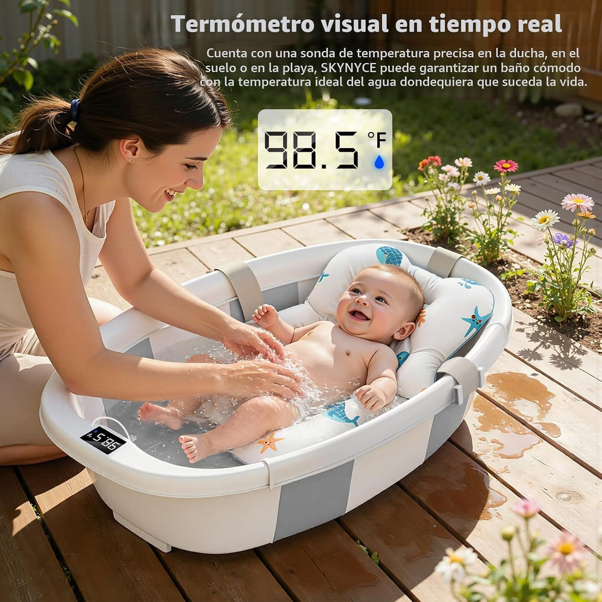 Bañera plegable para recién nacidos a niños pequeños de 0 a 36 mese...