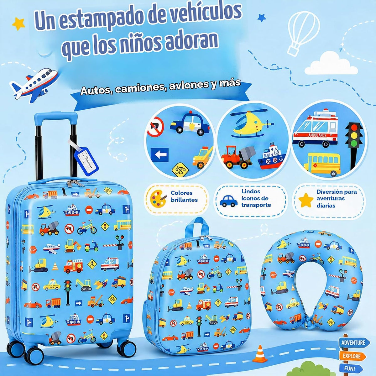 Sanwuta Juego de 4 piezas de equipaje para niños, mochila de viaje,...