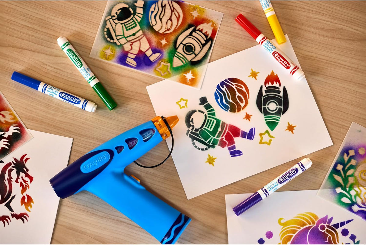 Crayola Kit de arte en aerosol con aerógrafo, 8 marcadores lavables...