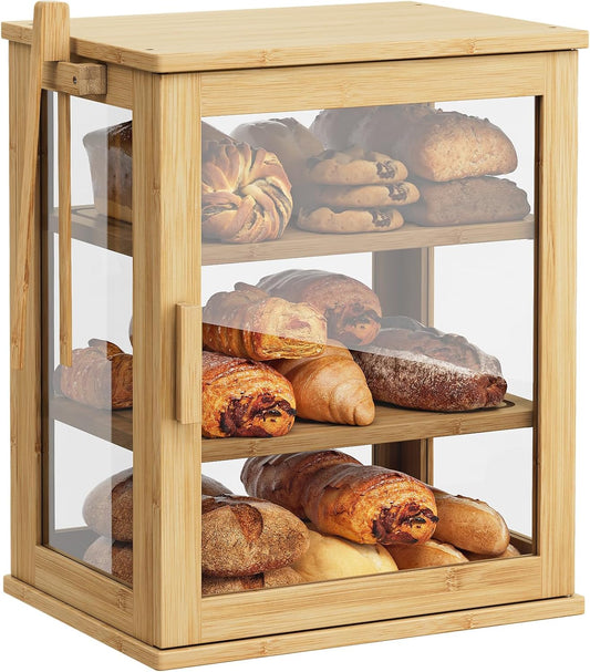 WOWLIVE Caja de Pan de Bambú para Encimera de Cocina, Contenedor de...