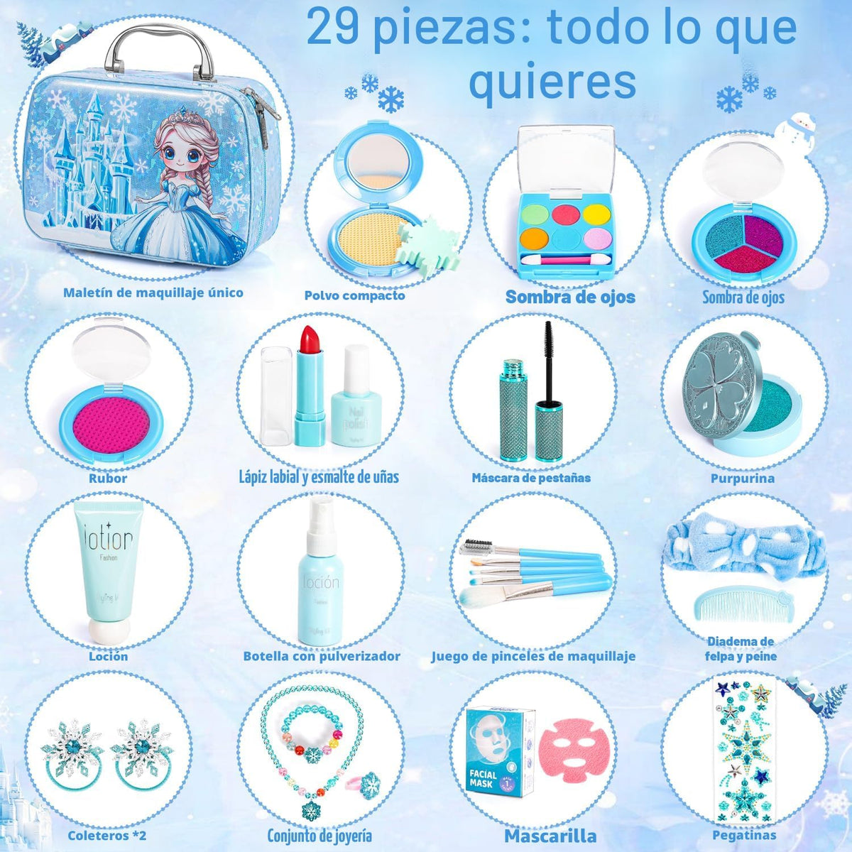 Hohosunlar Maquillaje de simulación Frozen para niñas, juguetes 3-5...