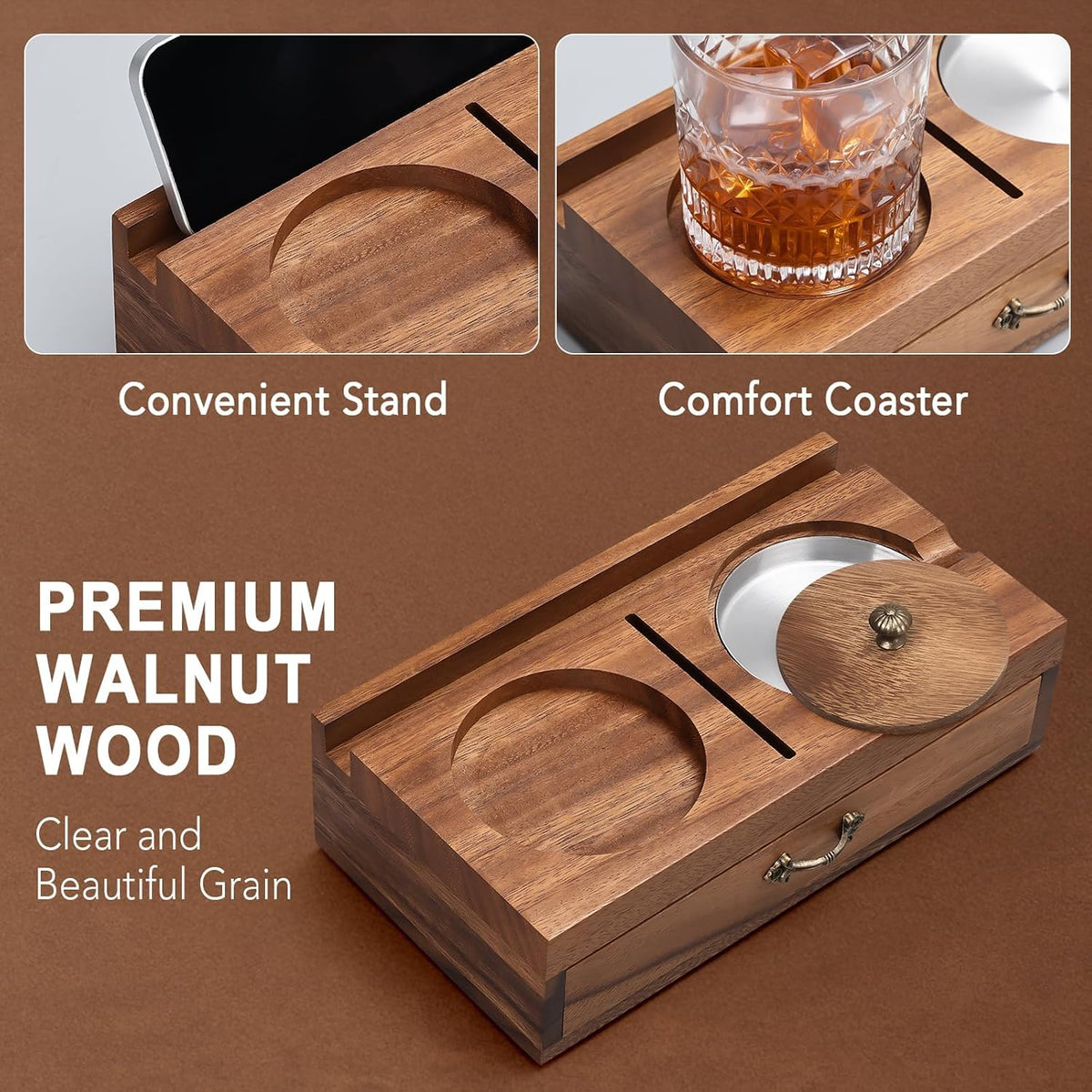 Joyoldelf Cenicero de cigarros con soporte para vidrio de whisky \u...