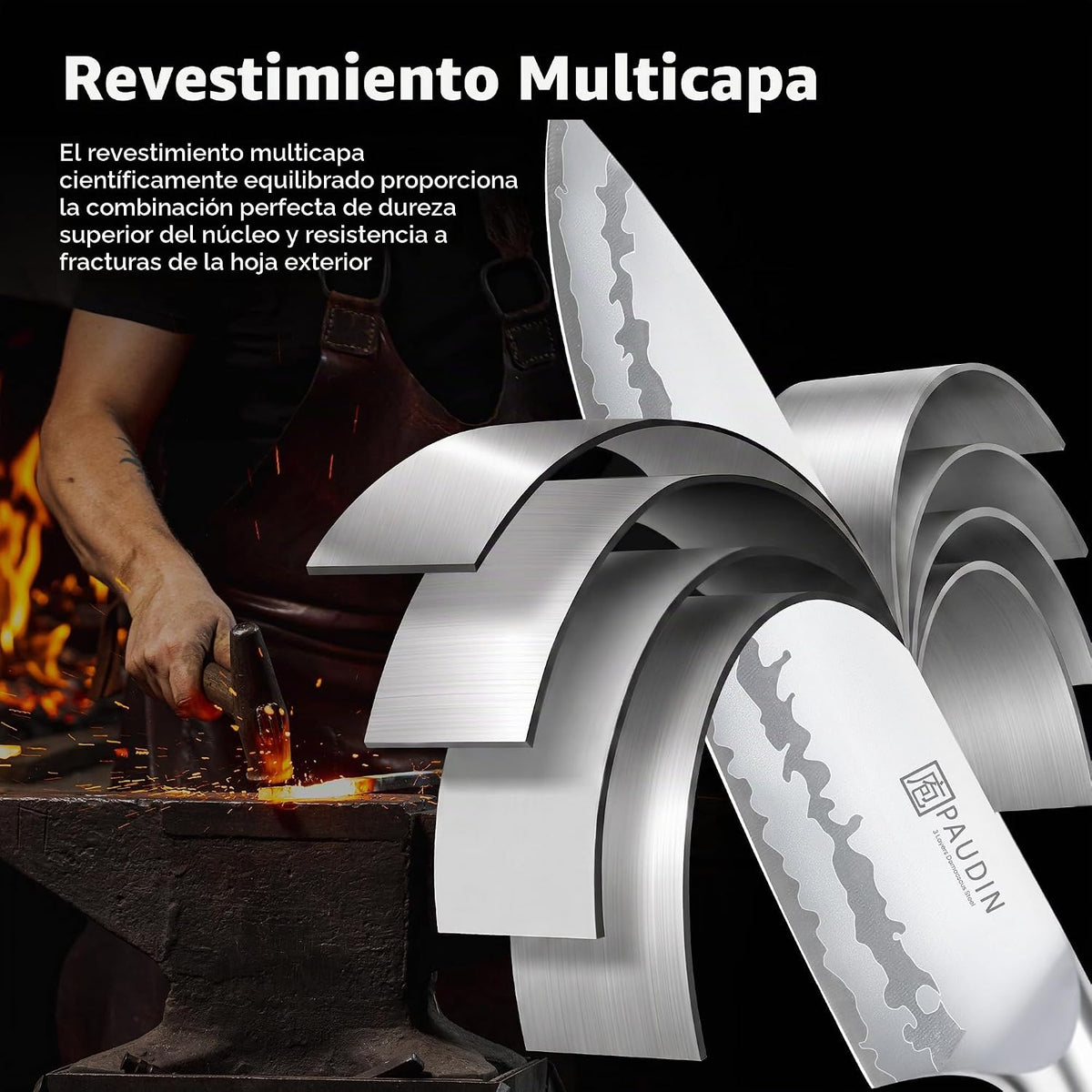 PAUDIN - Juego de cuchillos de cocina ultra afilados de acero de al...