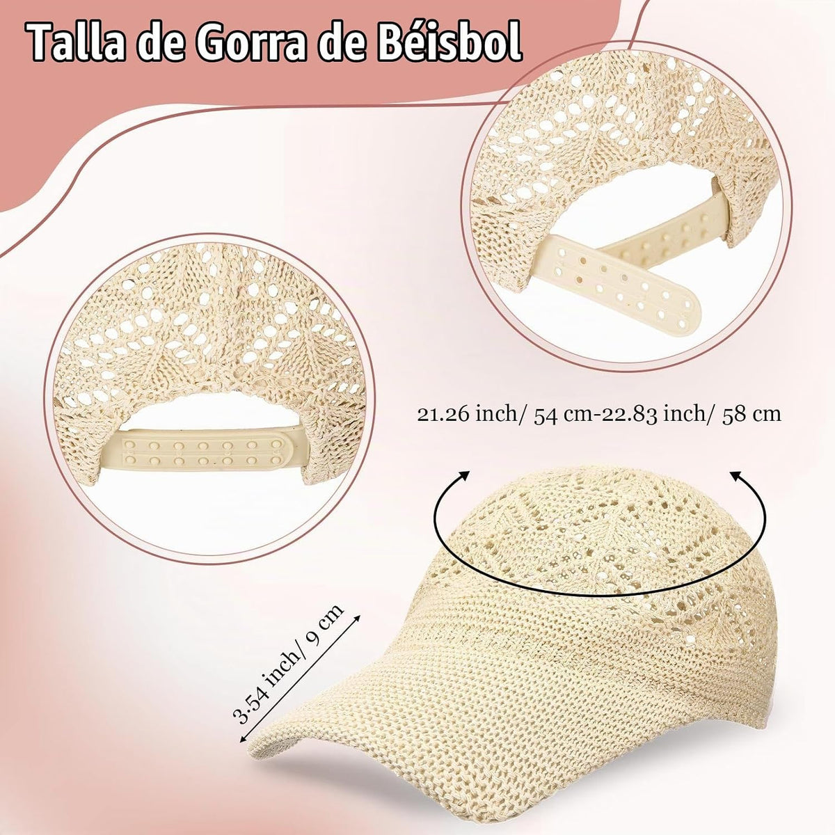 Hercicy 2 gorras de béisbol de malla tejida para mujer, gorra de ca...