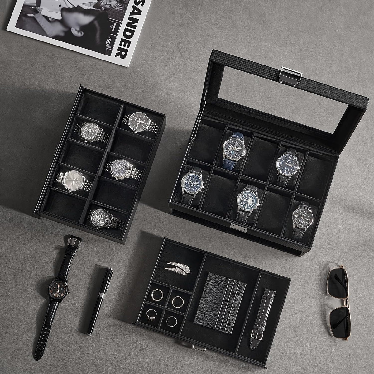 ProCase Caja de reloj de 20 ranuras para hombre, vitrina de reloj d...